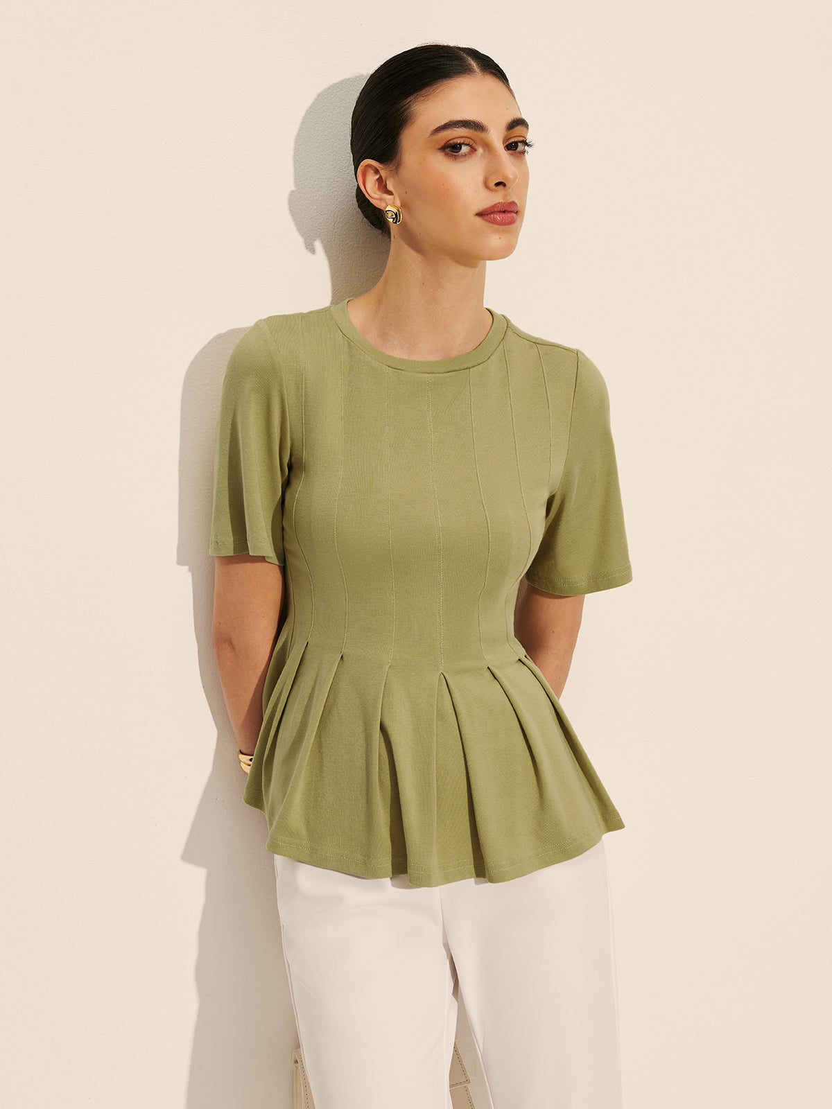 Pleated Peplum Ribbed Top