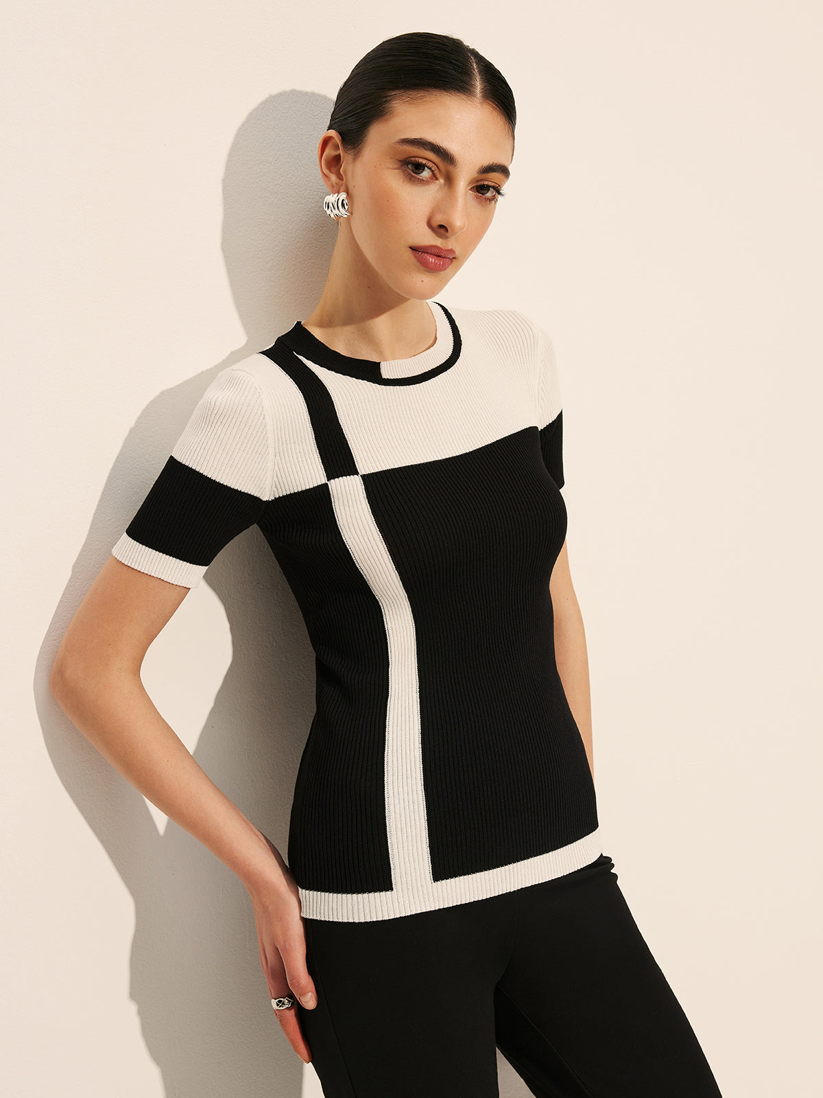 Color Block Ribbed Knit Top