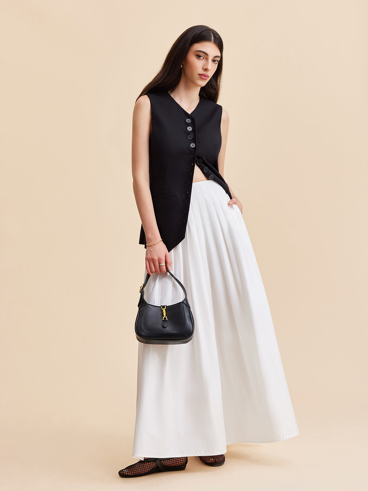 Pleated Cotton A-Line Skirt