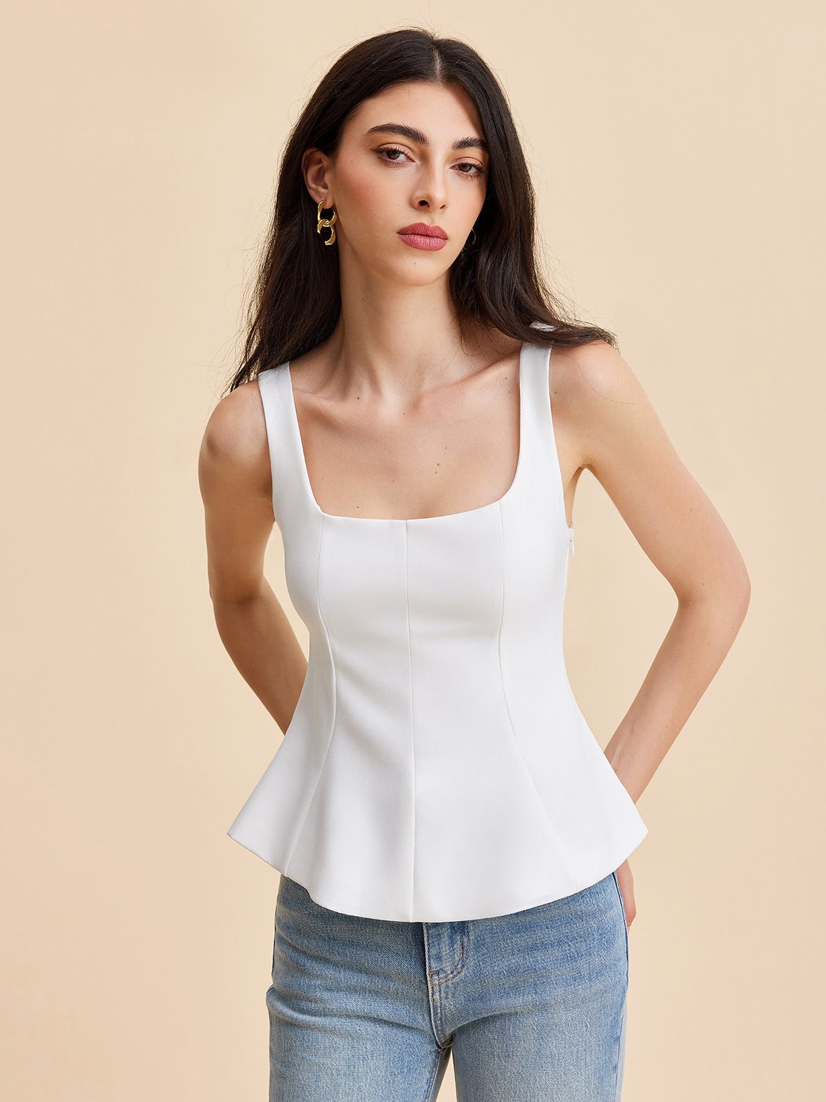 Square Neck Peplum Tank Top