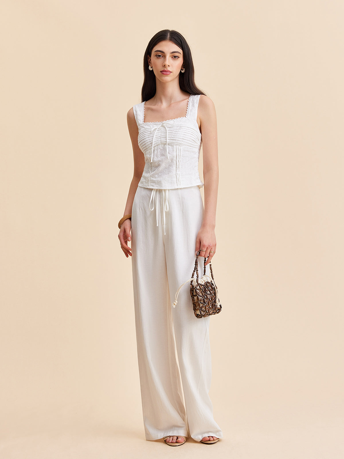 Pleated Cotton Zipper Tank Top