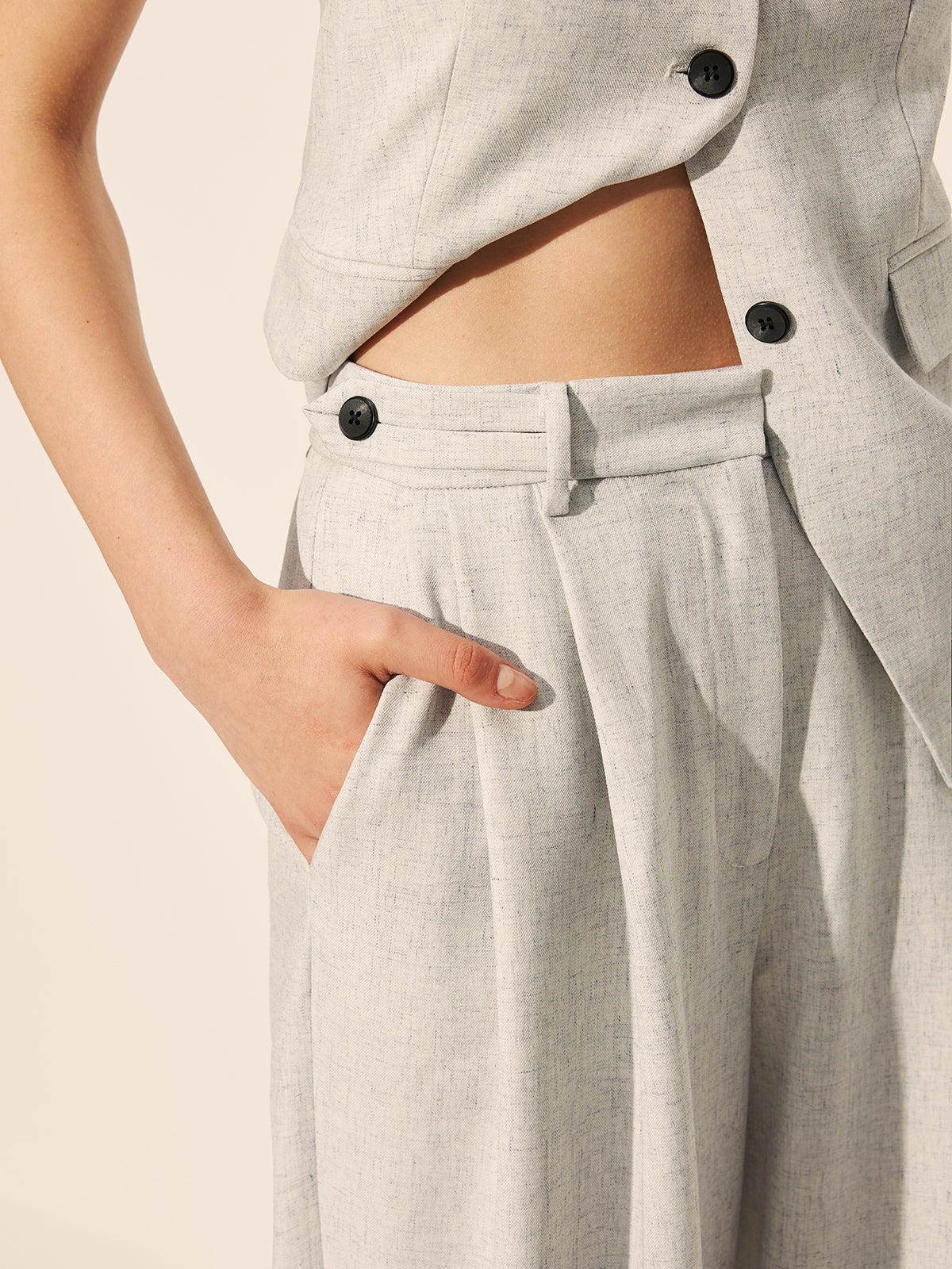 Mid-Waist Pleated Wide-Leg Pants