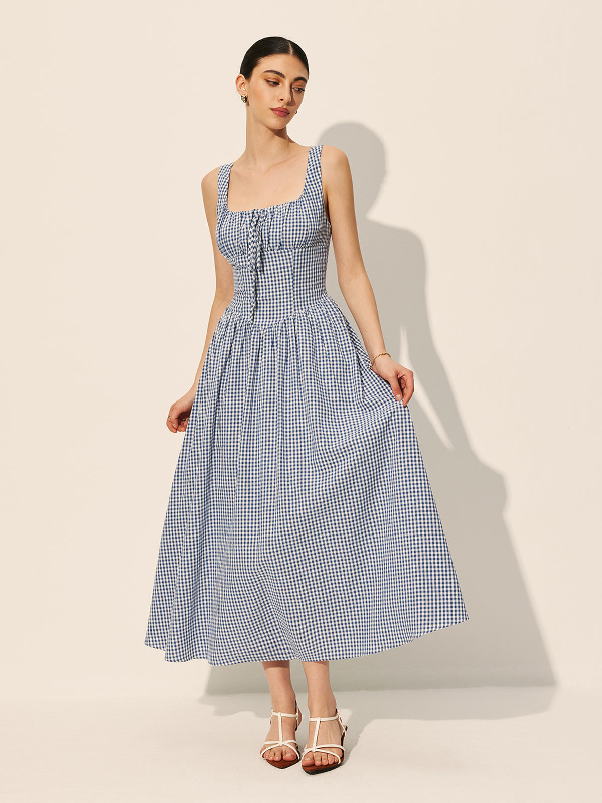 Cotton Checkerboard Tie-Front Dress