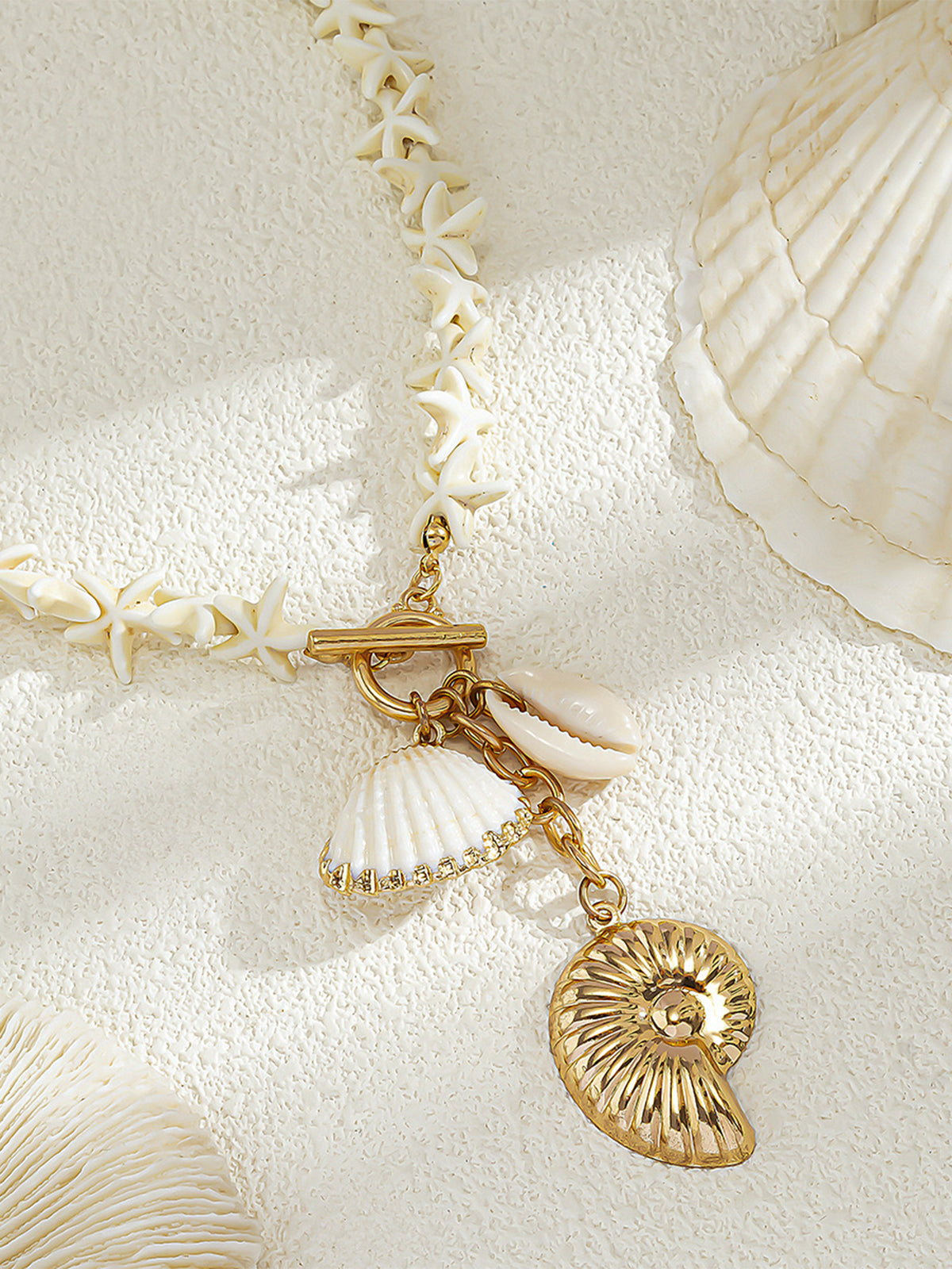 Starfish & Shell Pendant Beaded Necklace