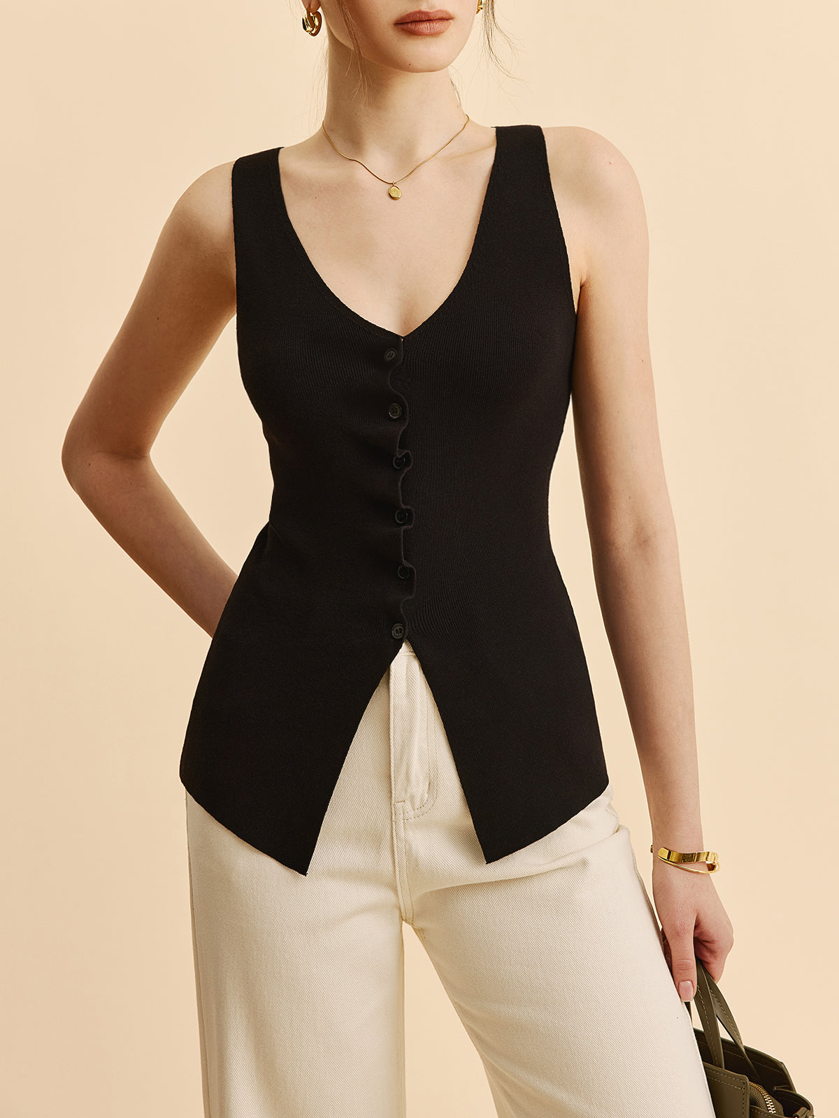 Lettuce Trim Split Sweater Vest