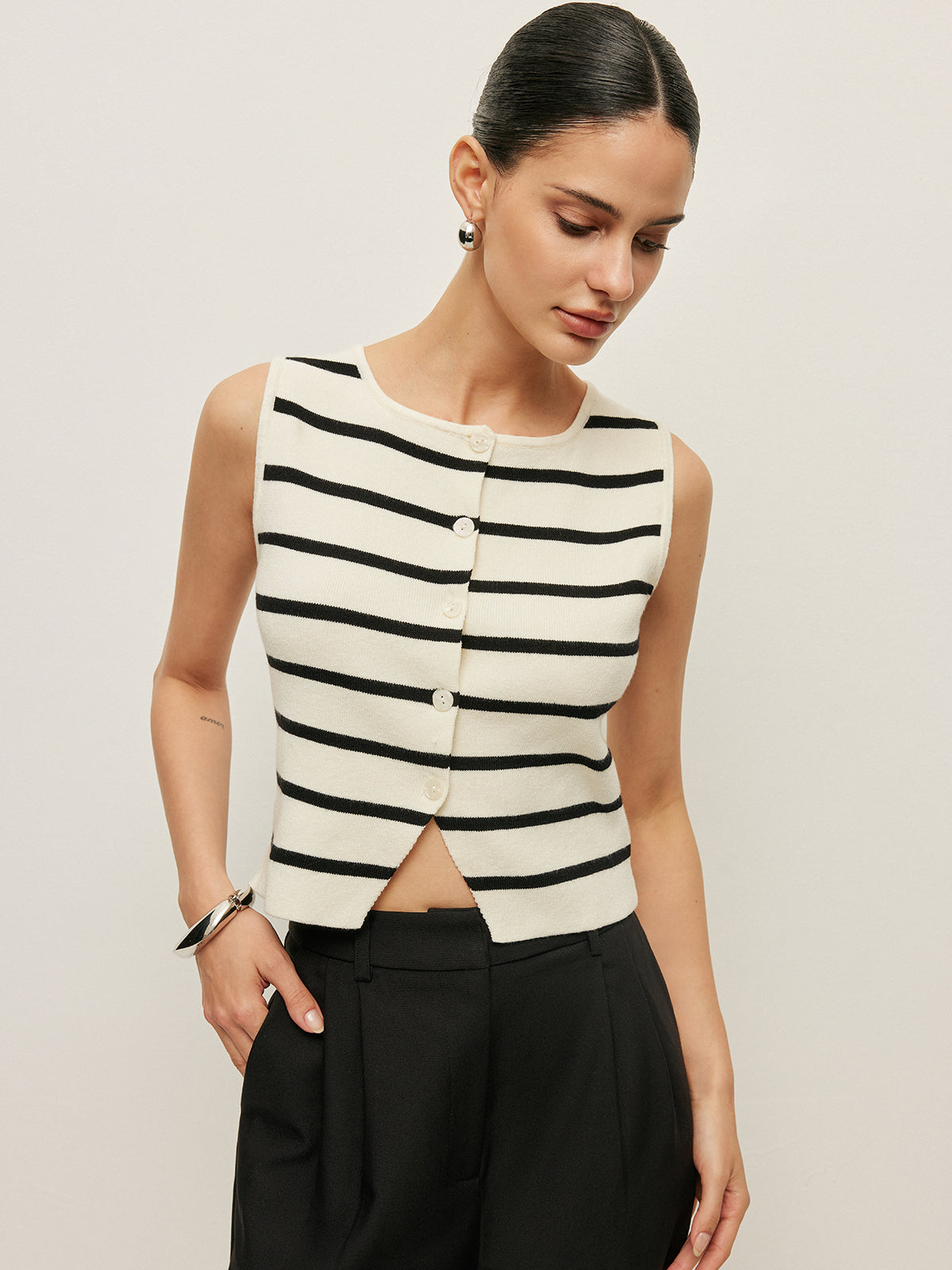 Striped Buttoned Knit Vest