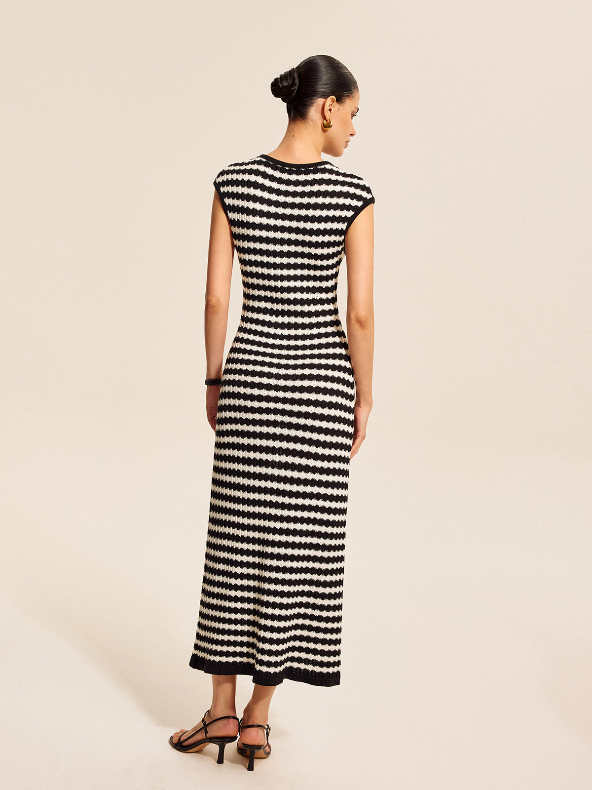 Striped Cap Sleeves Knit Dress