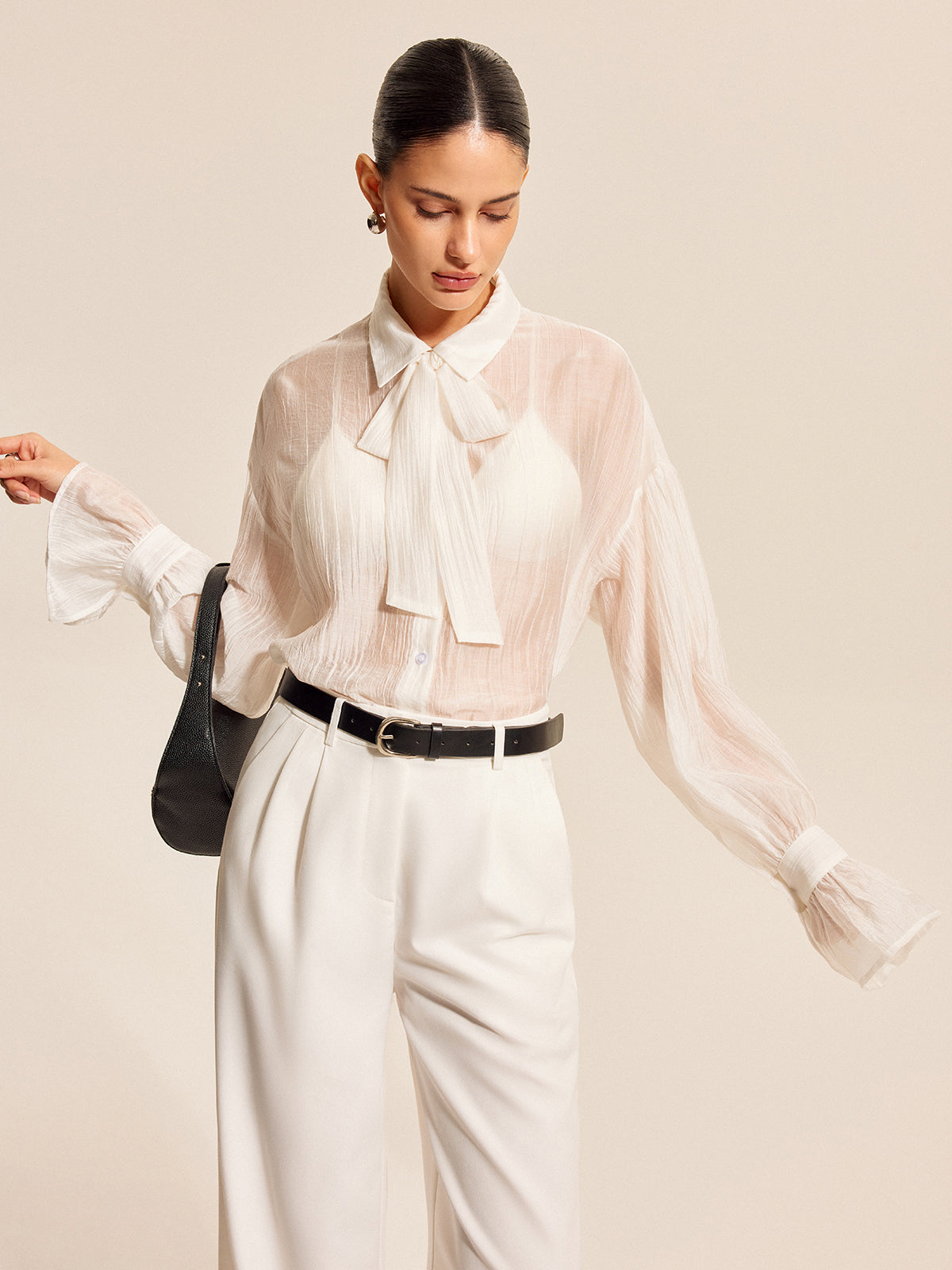 Sheer Bow Tie Blouse
