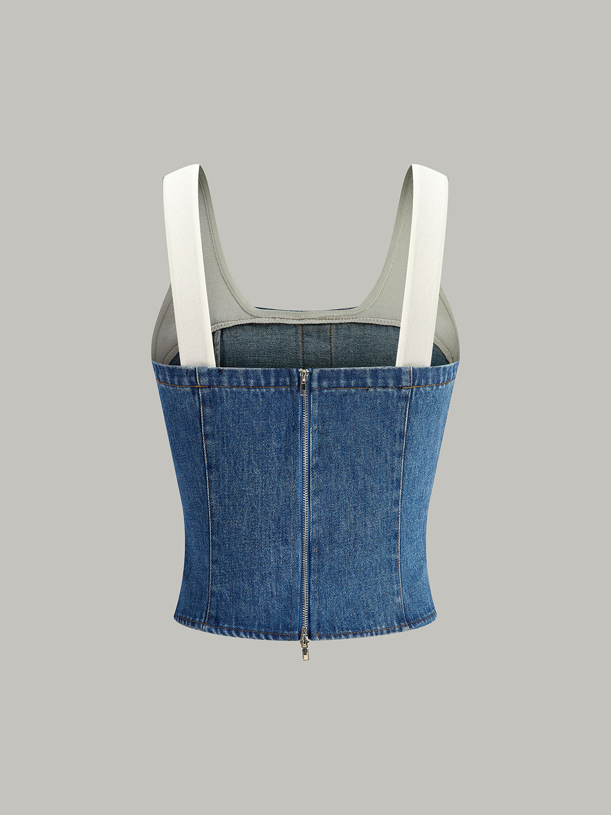 Denim Panel Contrast Strap Corset Top