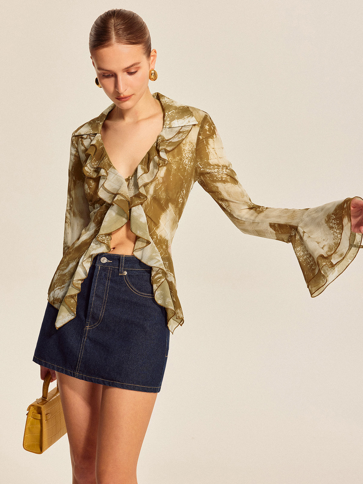 Ruffled Bell Sleeve Blouse