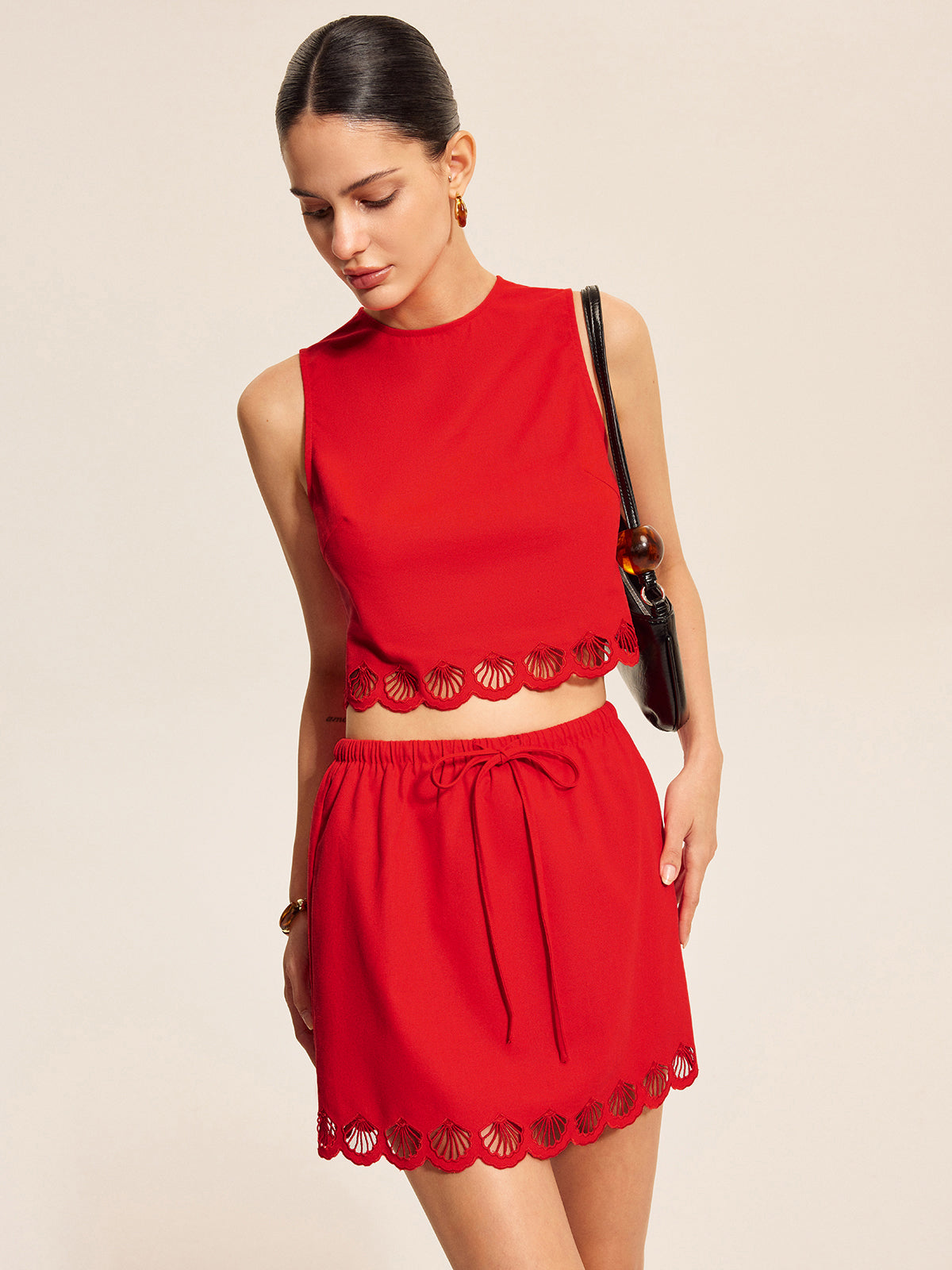 Cotton & Linen Scalloped Trim Skirt Set