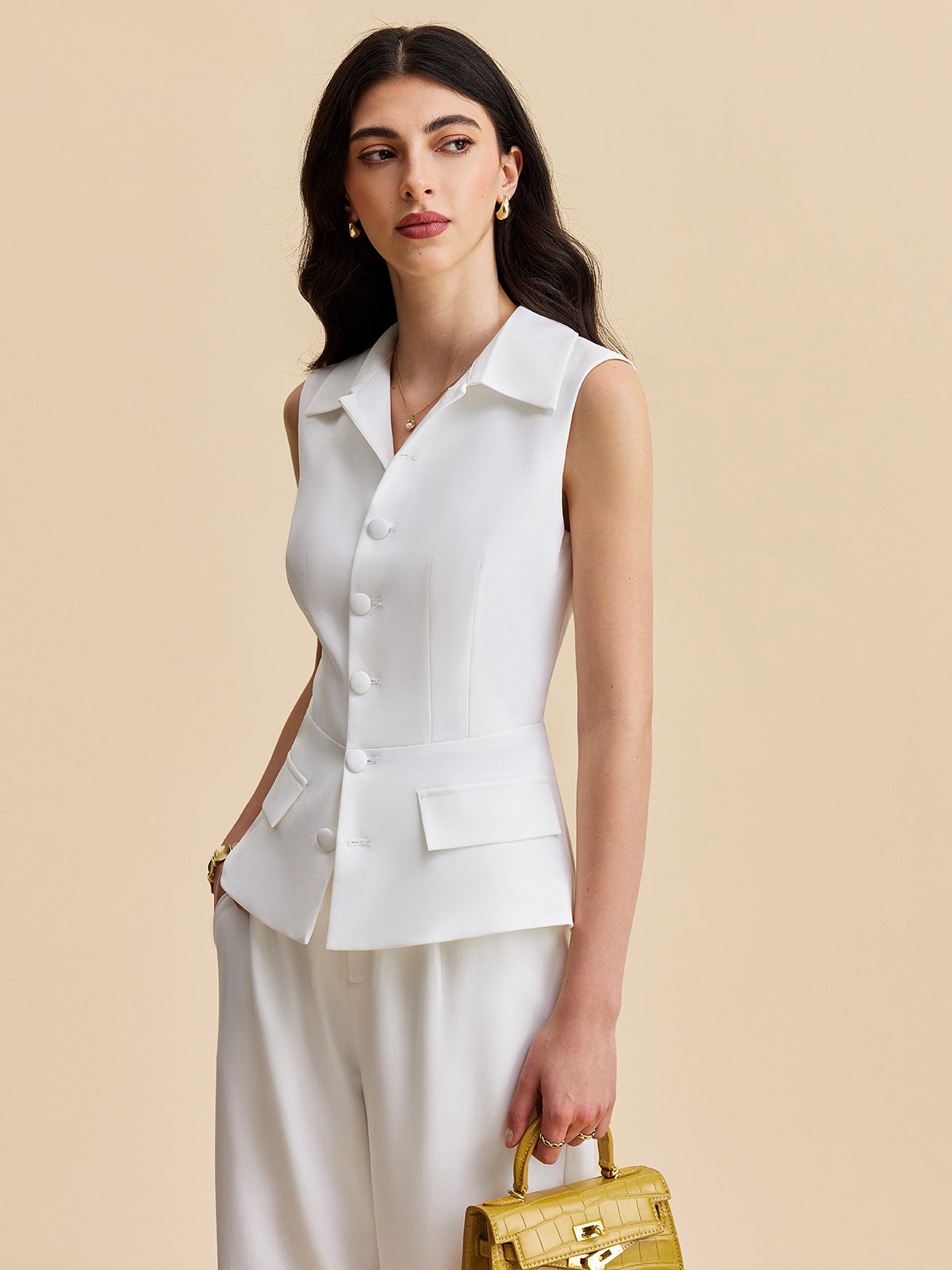 Pockets Buttoned Sleeveless Pants Set