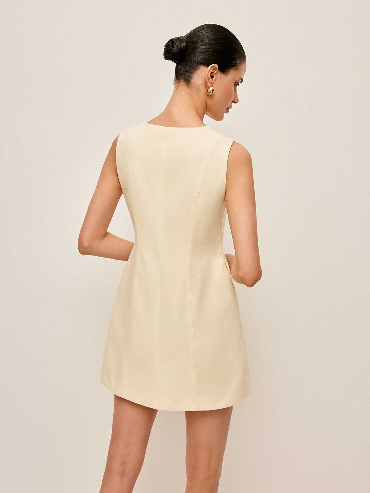 Button-Front Cotton & Linen Sleeveless Dress