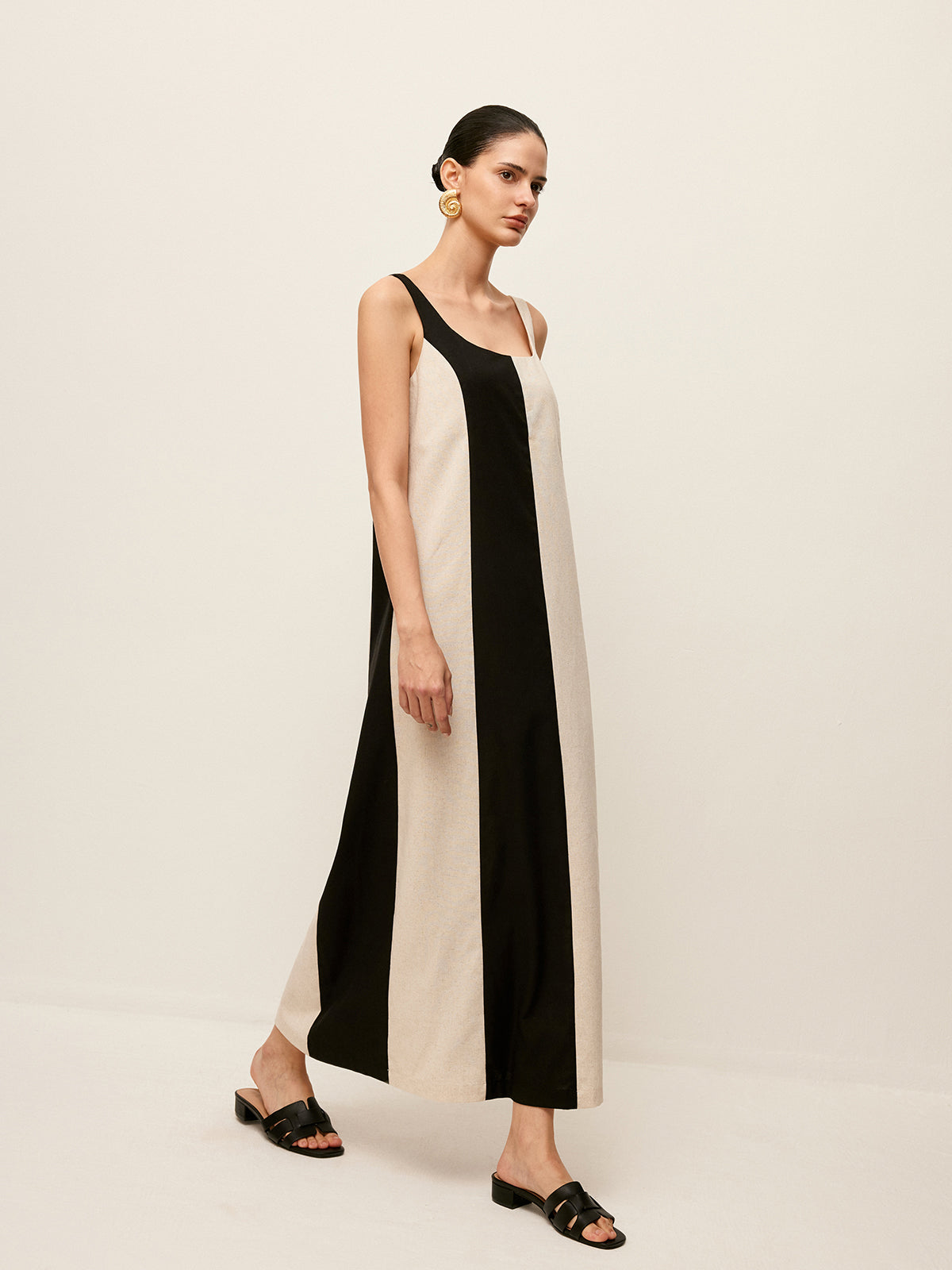 Cotton & Linen Striped Sleeveless Dress