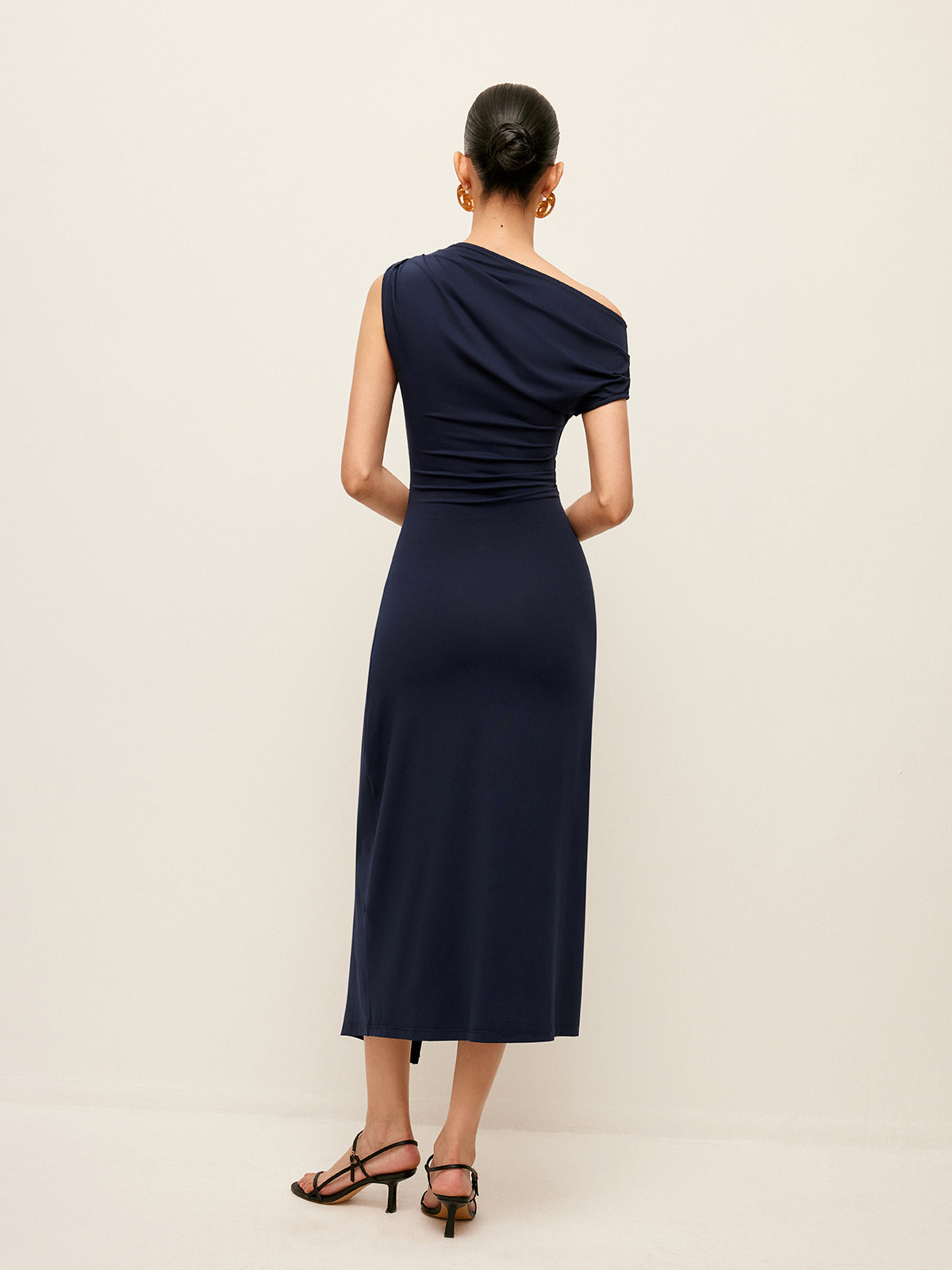 Asymmetrical Neck Metal Waist-Belt Dress