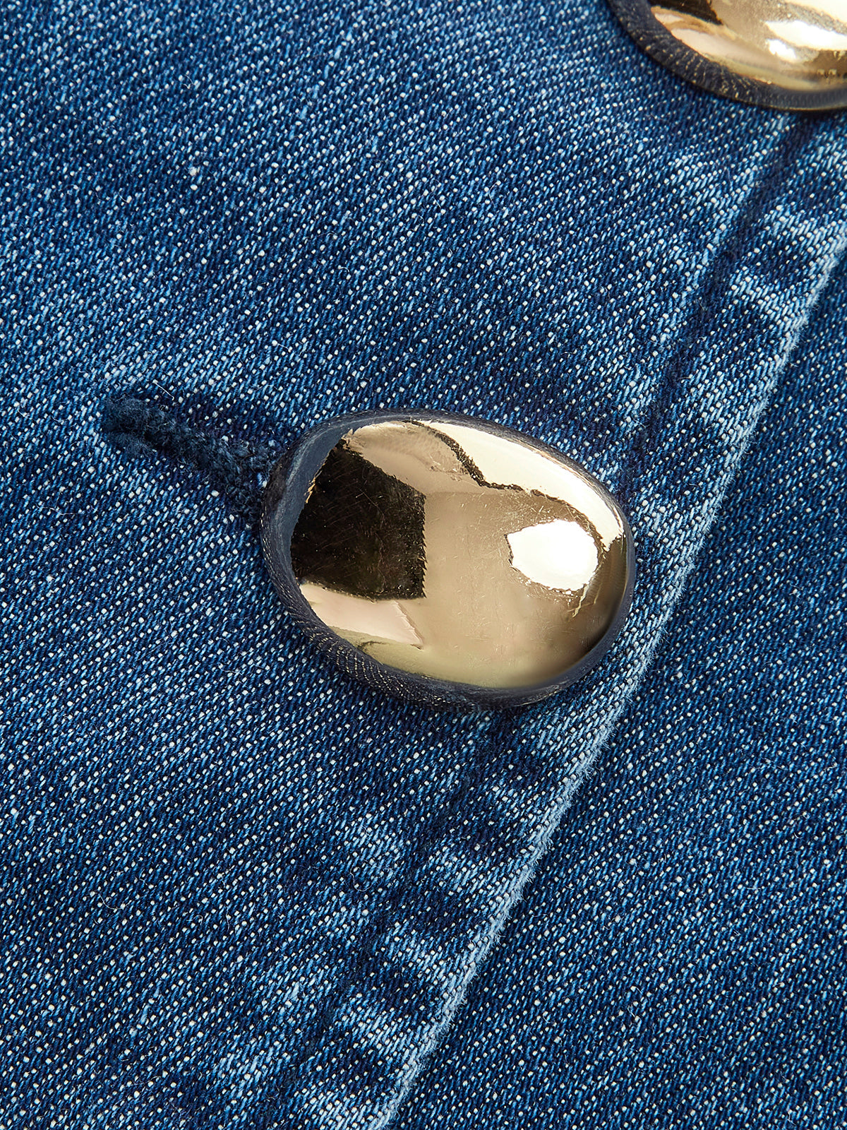 Metal Button Tie-Back Denim V-Neck Shorts Set