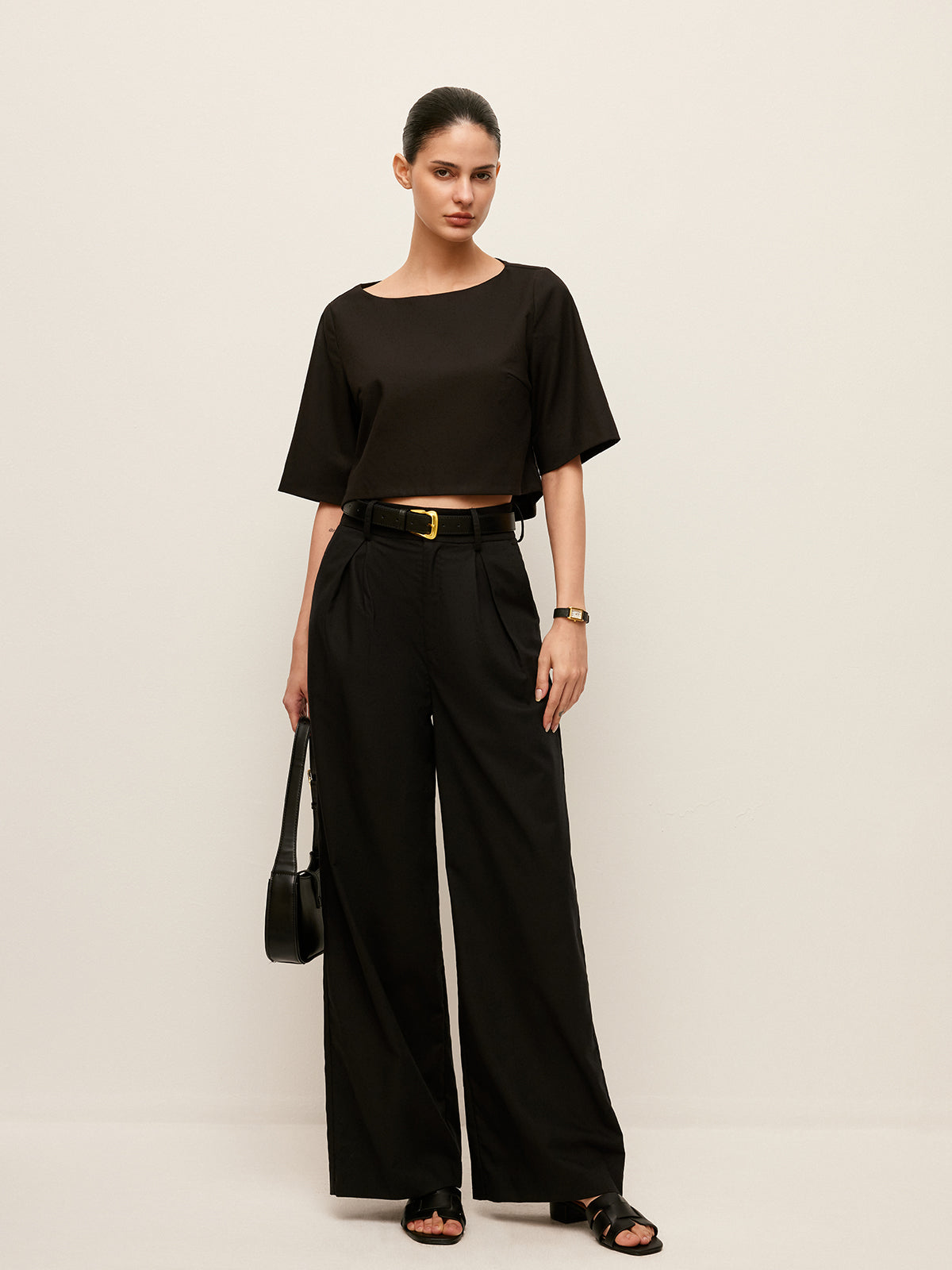 Cotton & Linen Crop Top With Pants Set