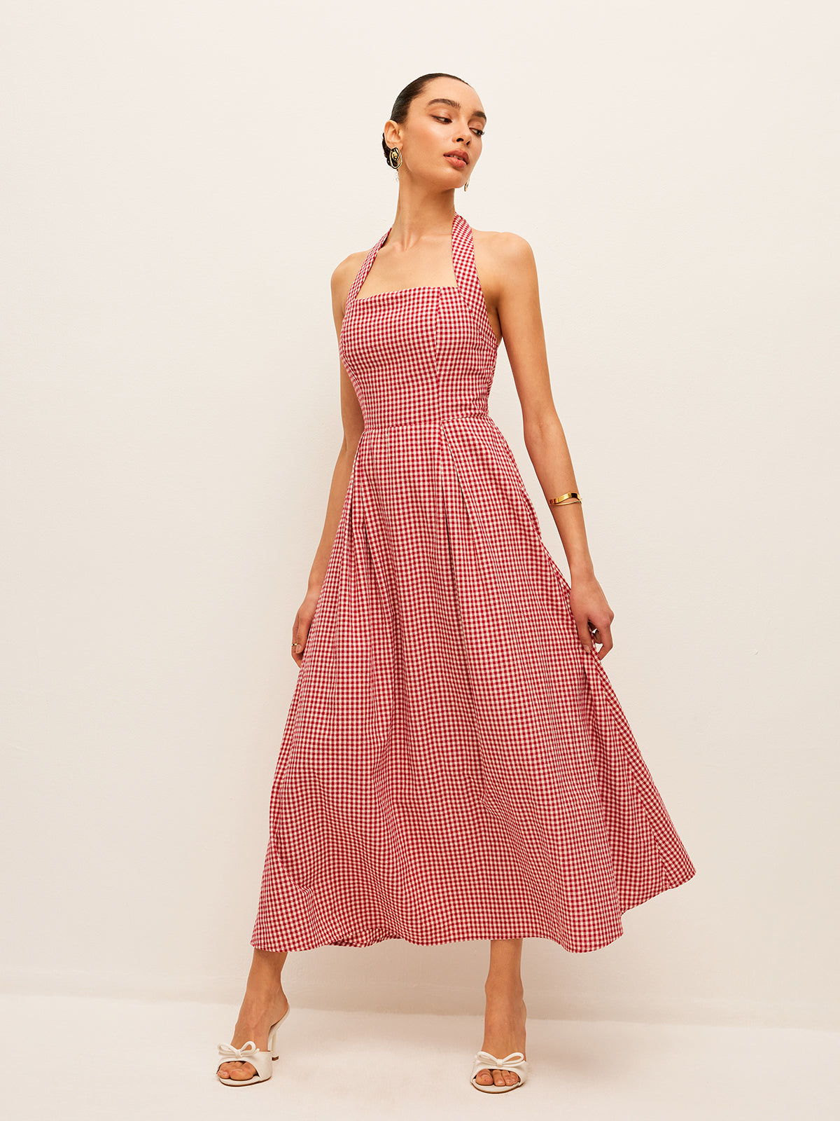 Cotton & Linen Plaid Halter Dress