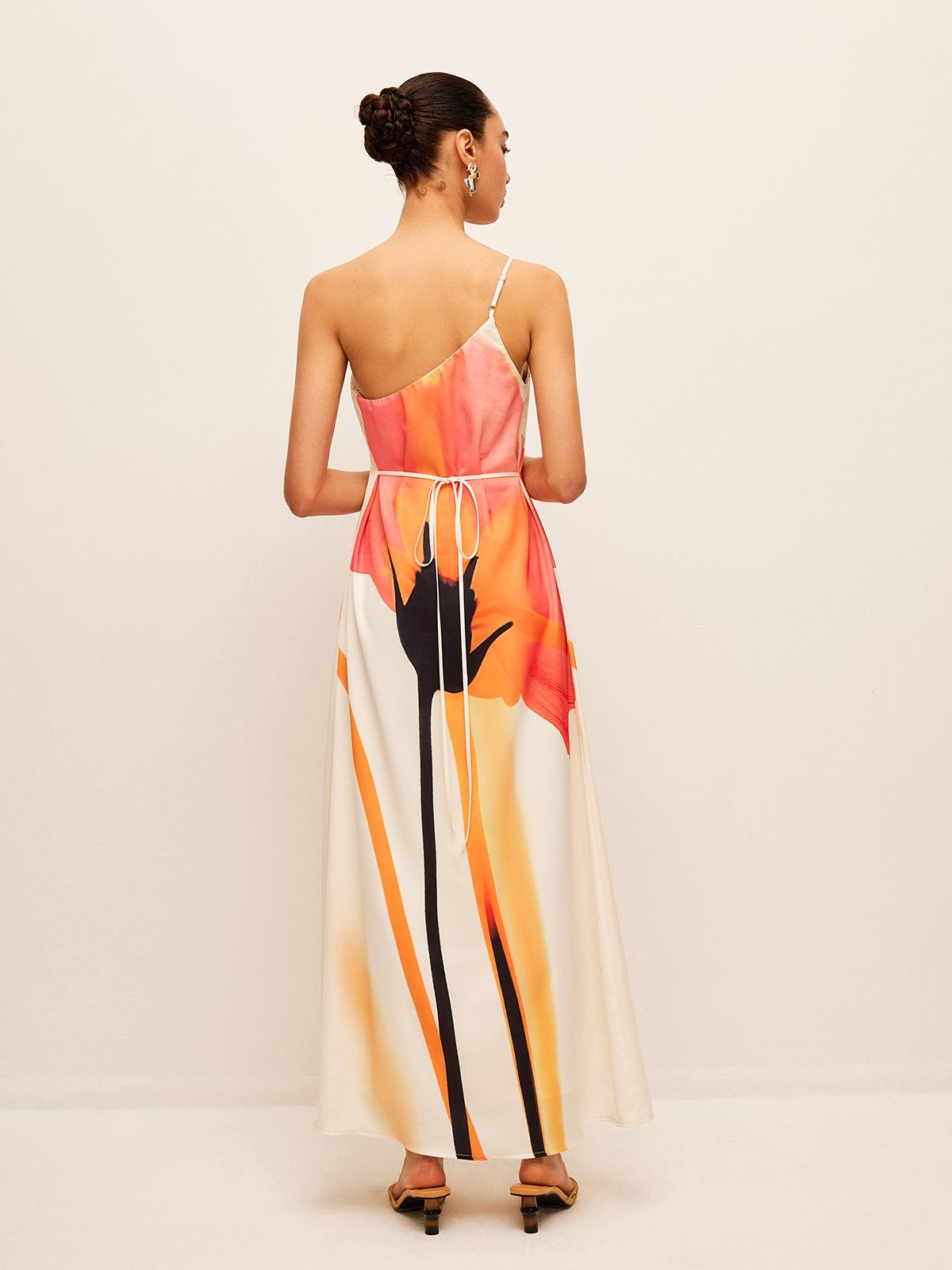 Asymmetrical Floral Print Tied Back Dress