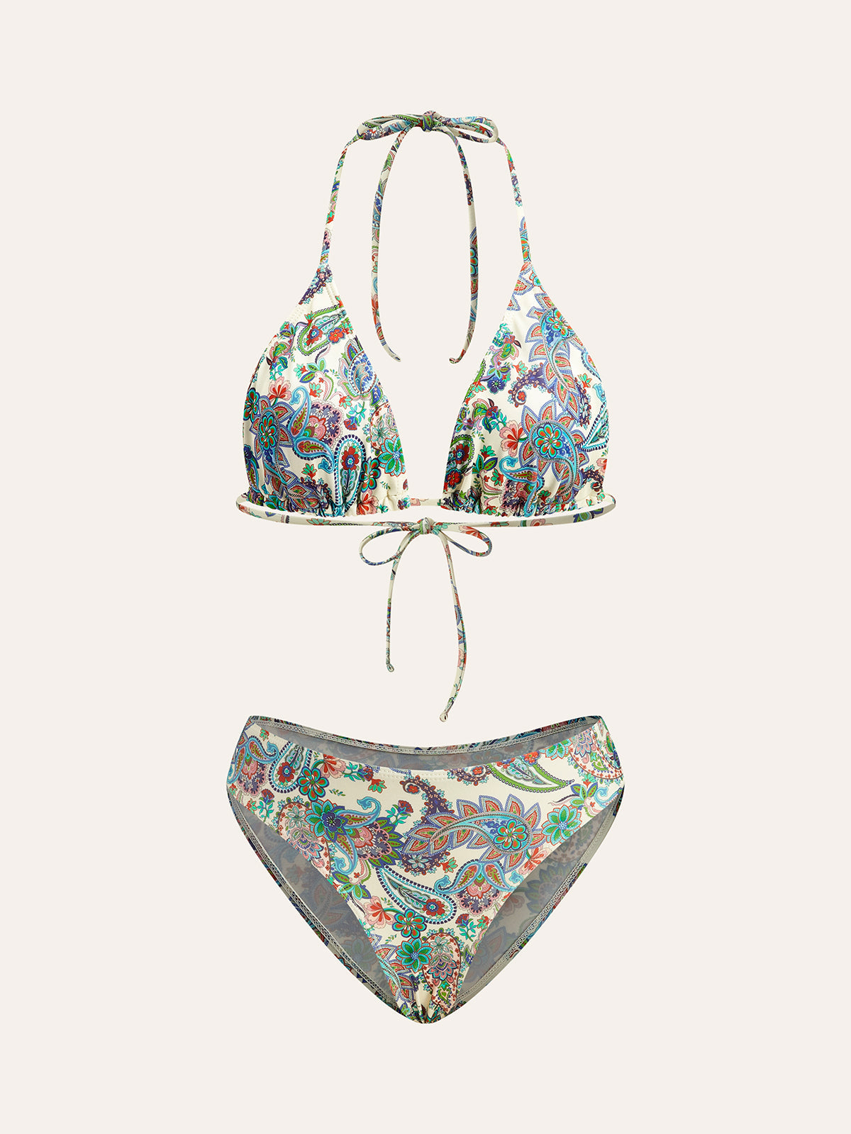 Tie-Back Bikini Set with Paisley Print Cover-Up