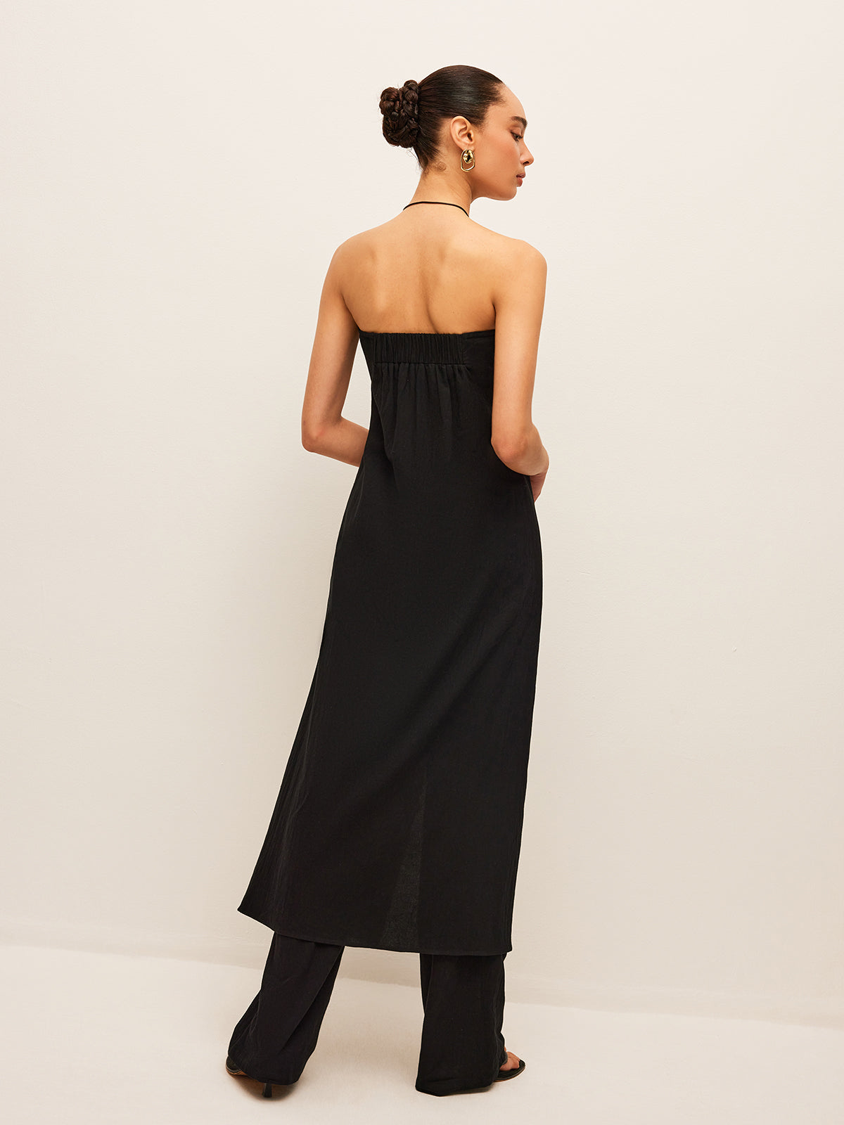 Cotton & Linen Tie-Front Top With Pants Set