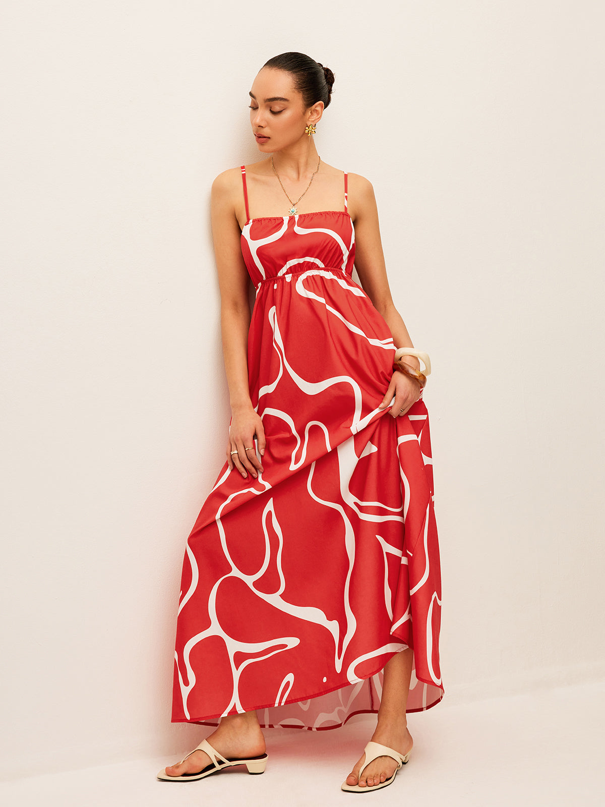 Printed Back Tie Detail Dress
