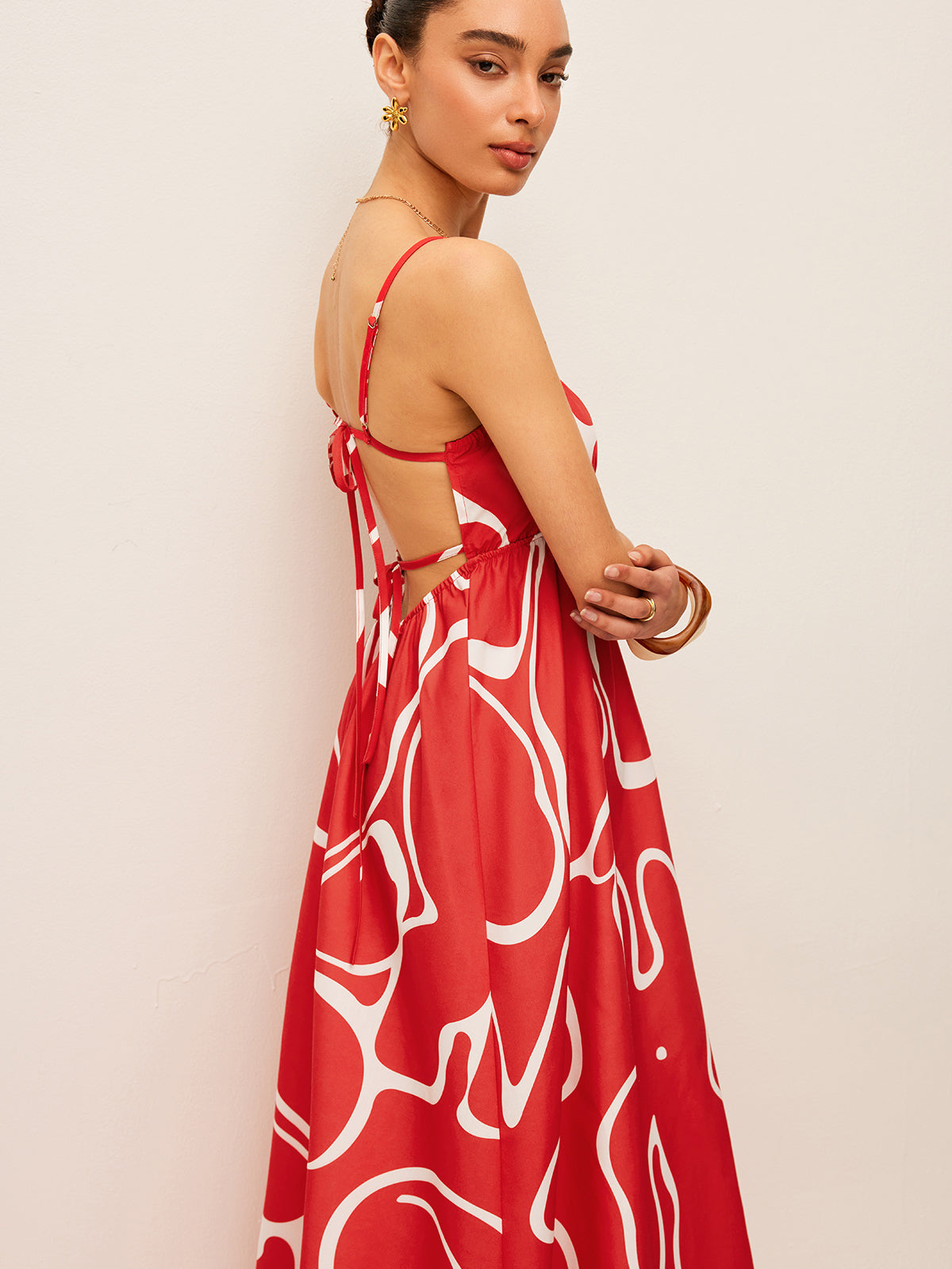 Printed Back Tie Detail Dress