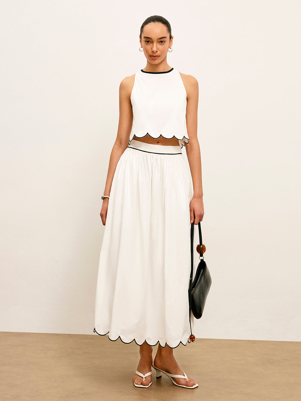 Scallop Trim Color Block Sleeveless Skirt Set