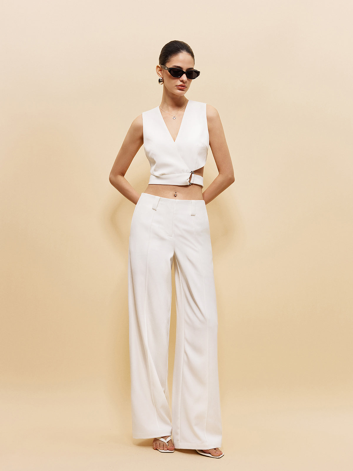 Mid-Waist Pockets Pants Without Belt