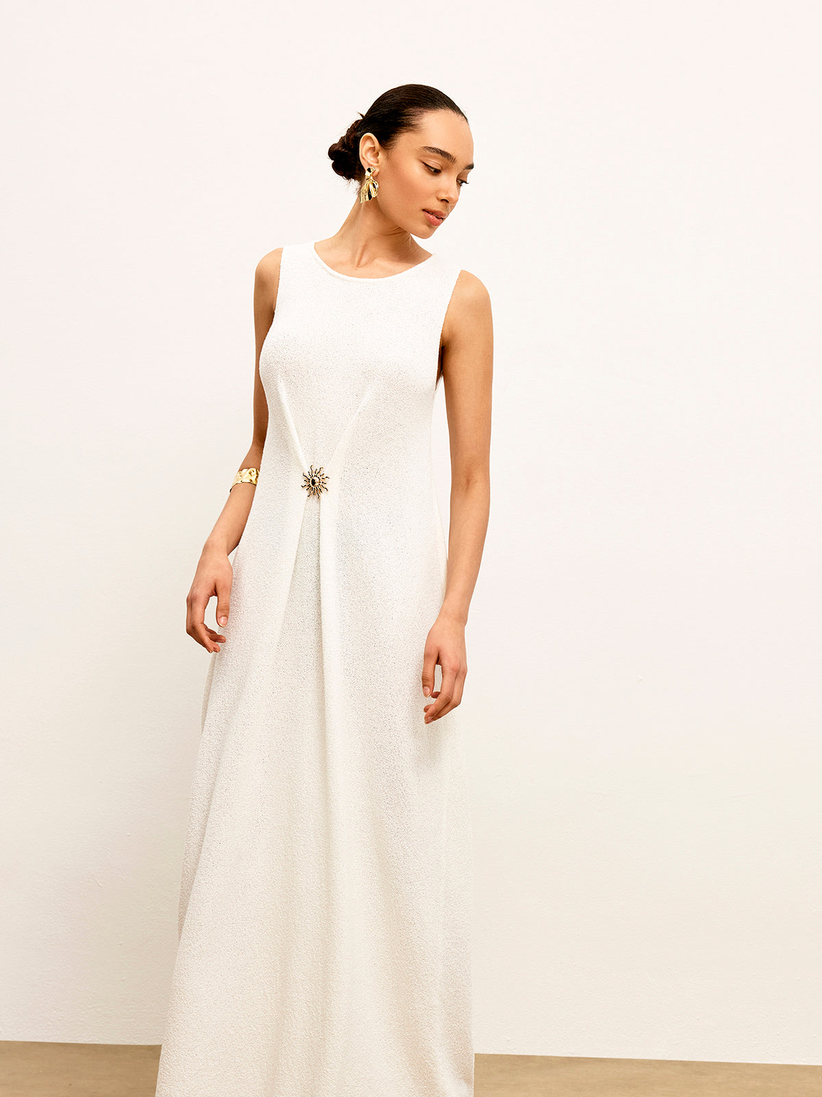 Metal Detail Sleeveless Sweater Dress