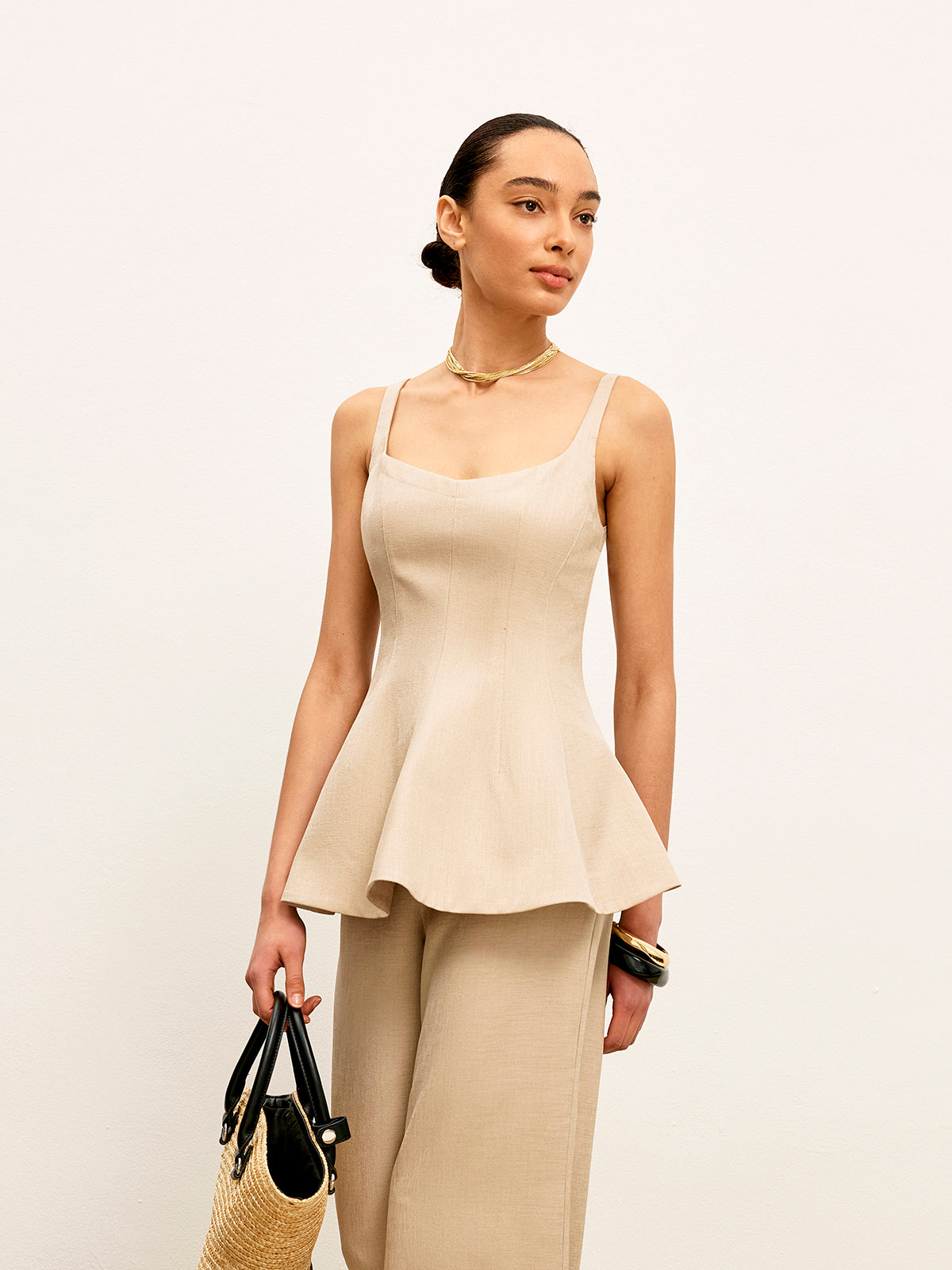 Back Zipper Peplum Flare Top