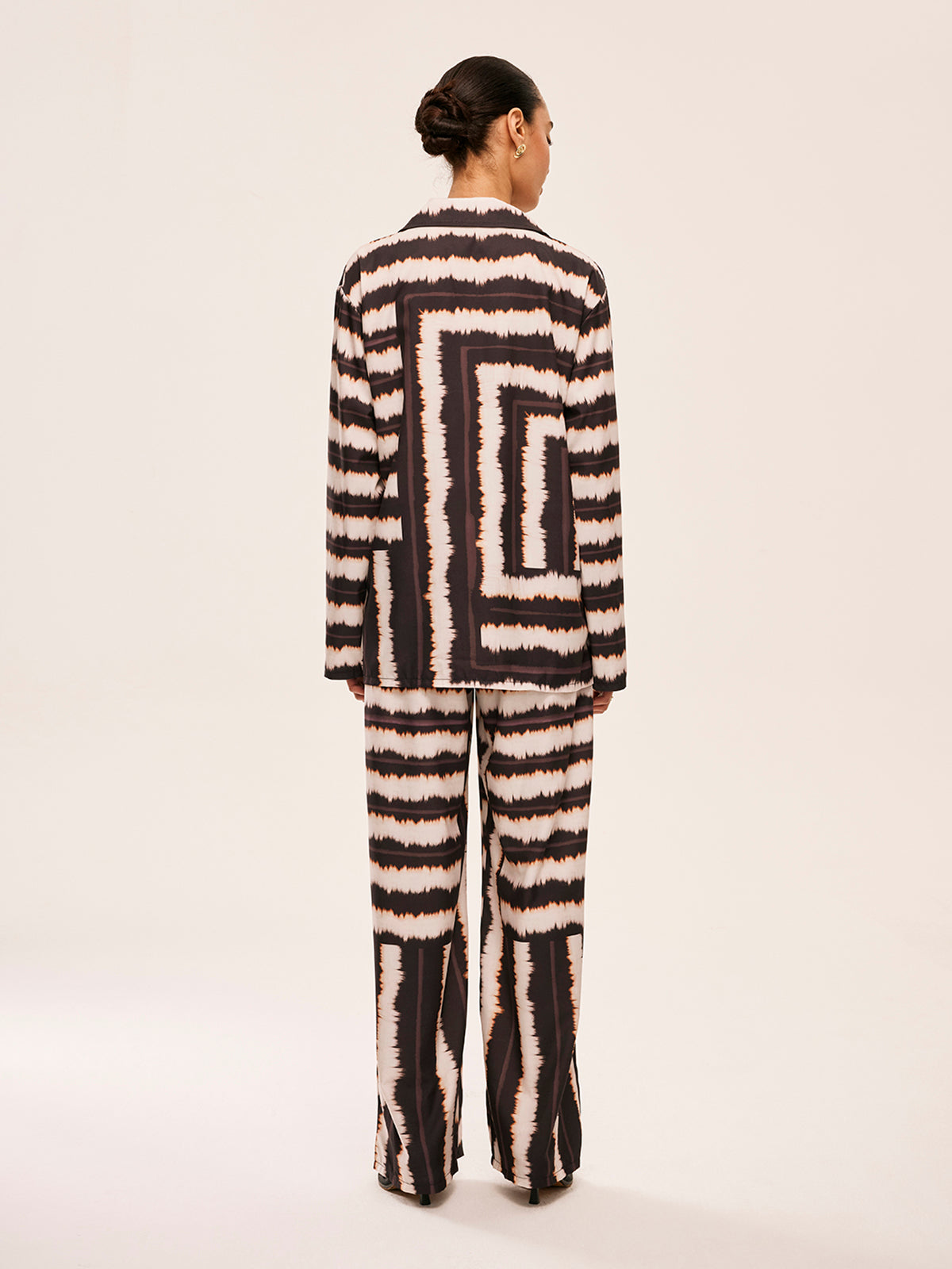 Geometric Color-Block Pants Set With Pockets