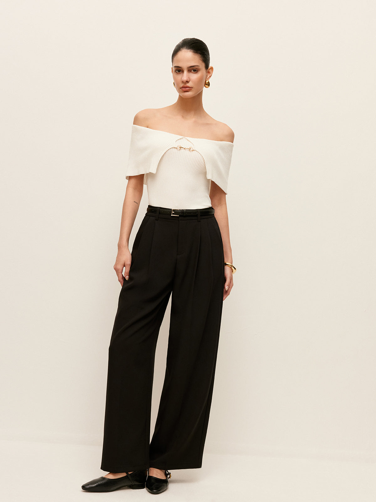 Belted Wide-Leg High-Waist Pants With Pockets