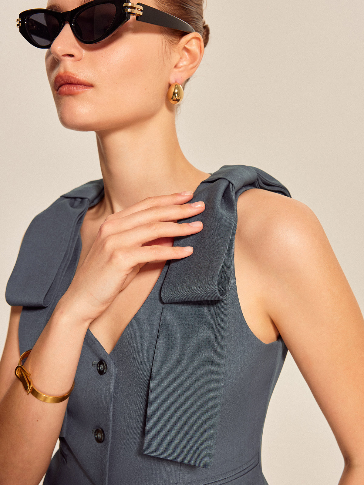 Bow Shoulder Tailored Vest