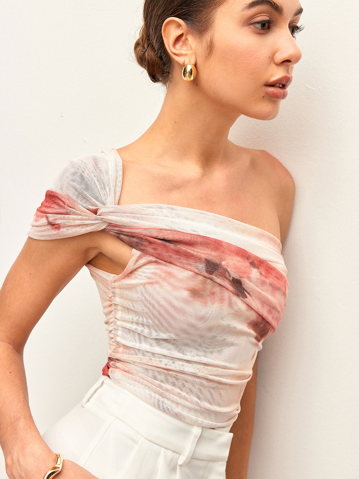 Semi-Sheer One-Shoulder Top