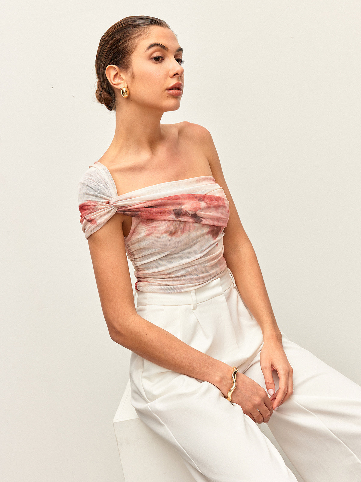 Semi-Sheer One-Shoulder Top