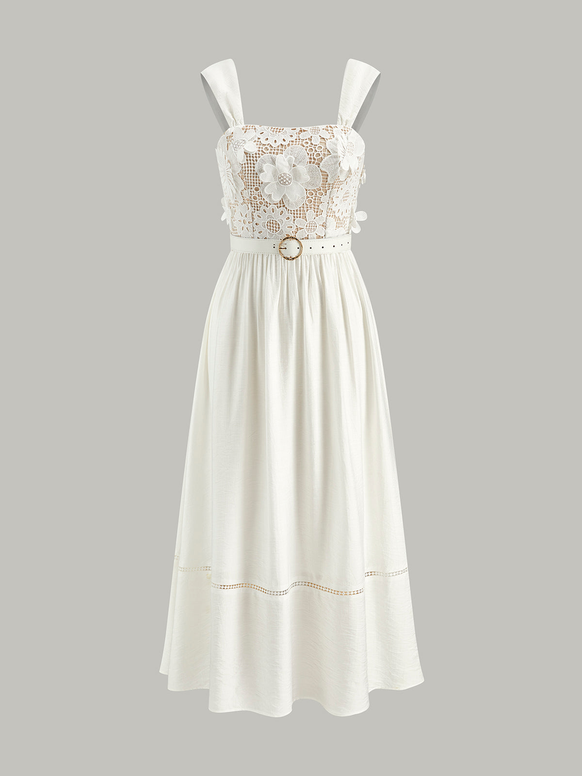 Cotton Floral Lace Belted Dress