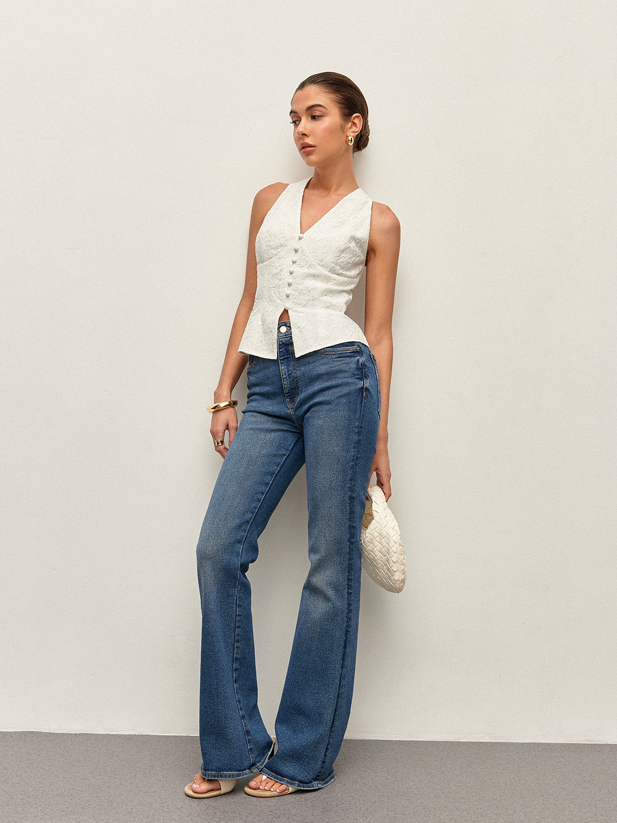 Lace Button Detail Halter Top