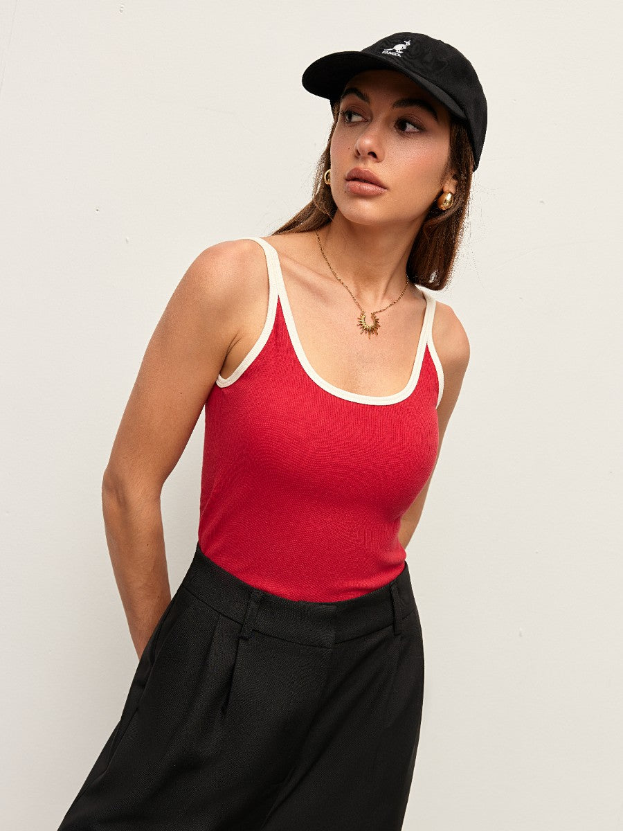 Contrast Trim Ribbed Cami Top