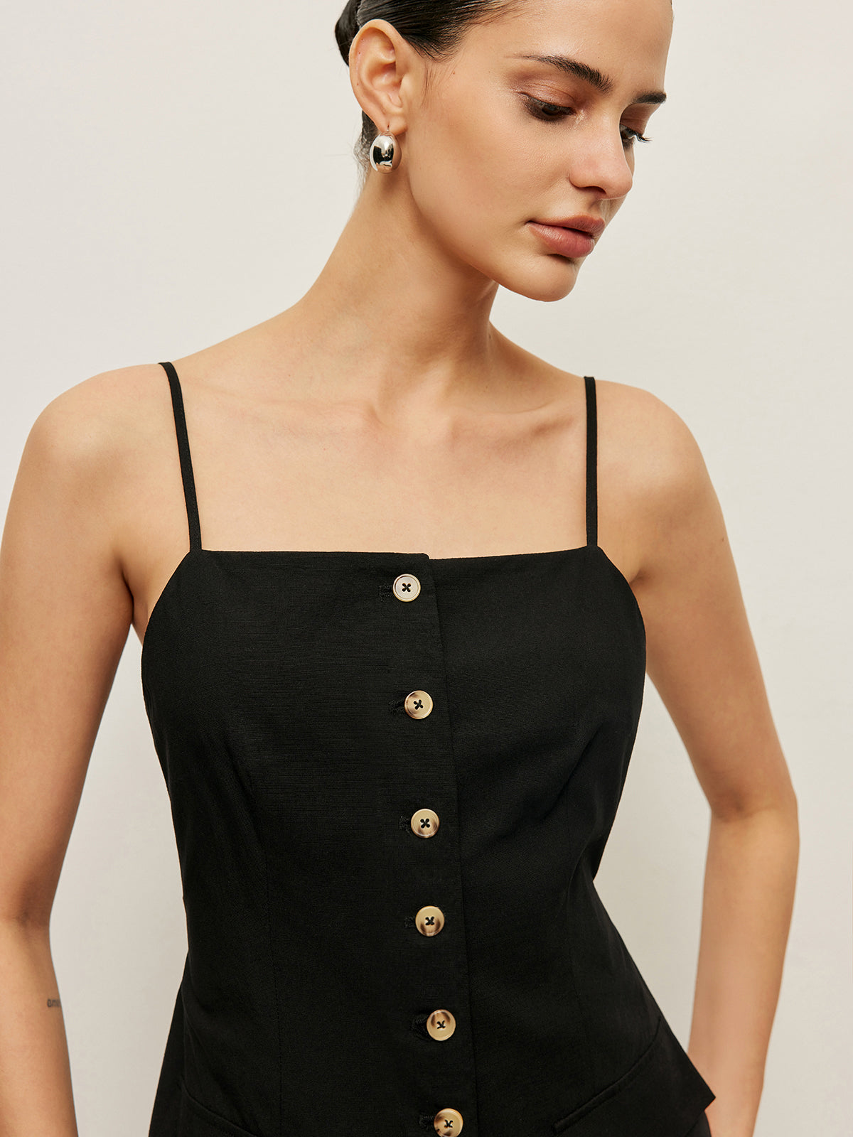 Cotton Button Tie-Back Tank Top