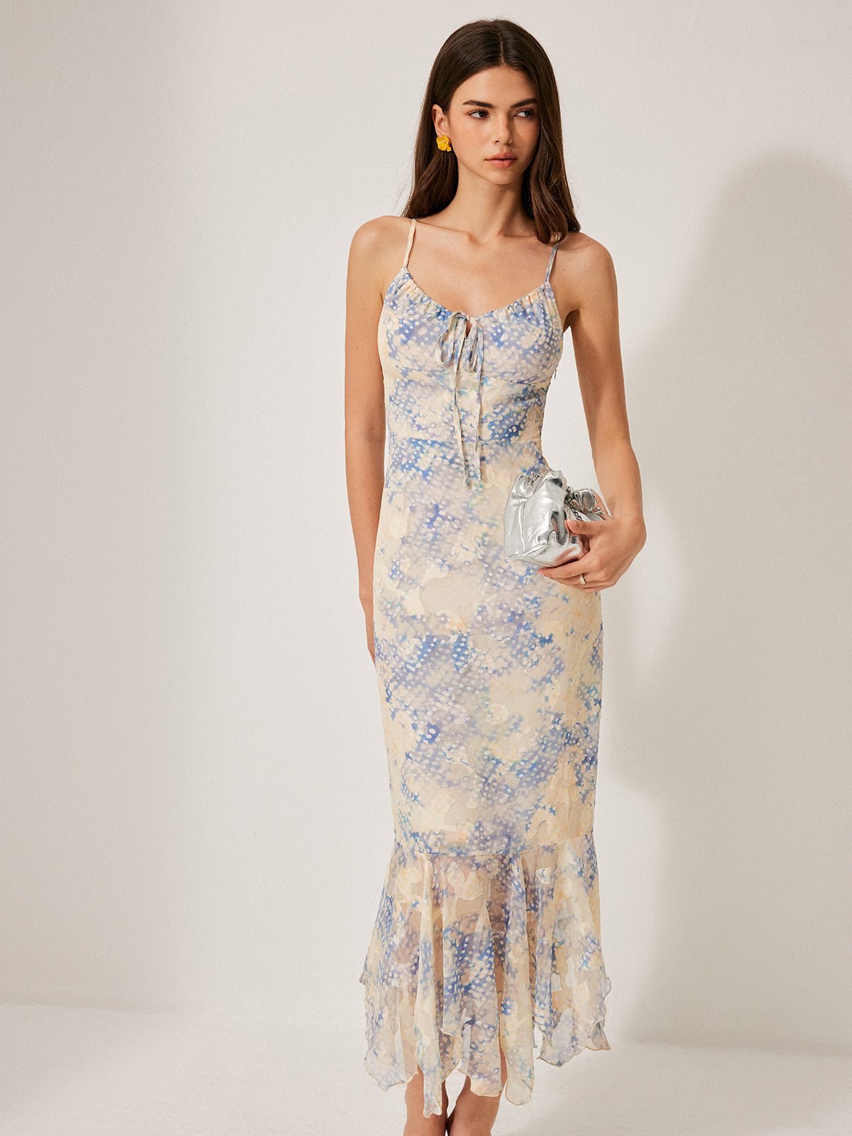 Chiffon Tie-Front Flared Hem Dress