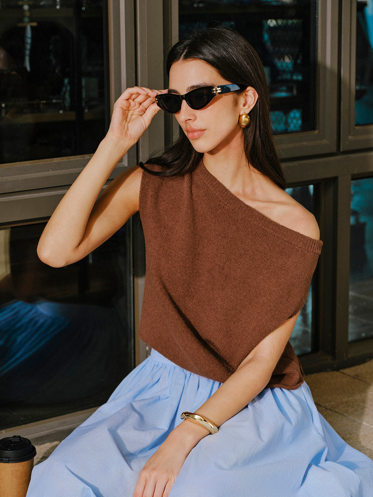 Cotton Off-Shoulder Knit Top