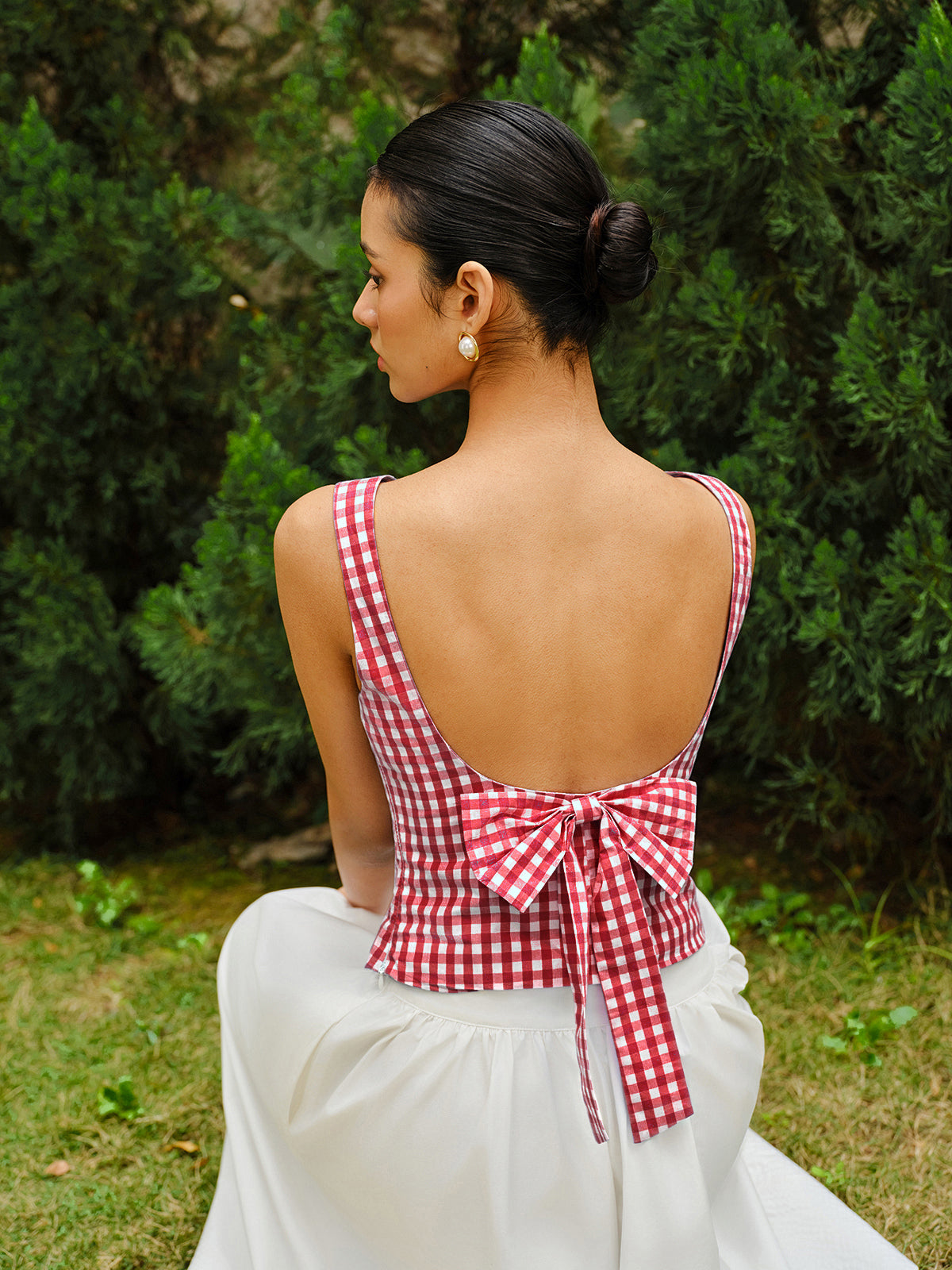 Checkerboard Bow Back Crop Top