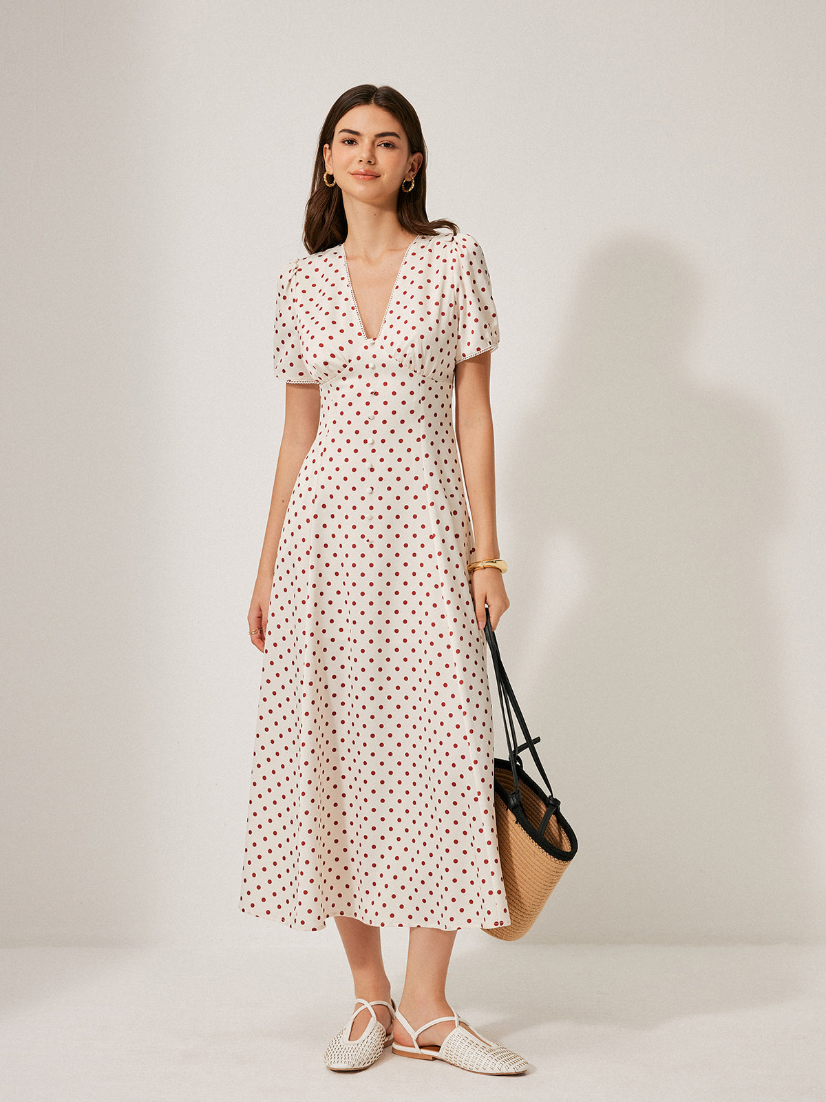 Polka Dot Puff Sleeve Dress