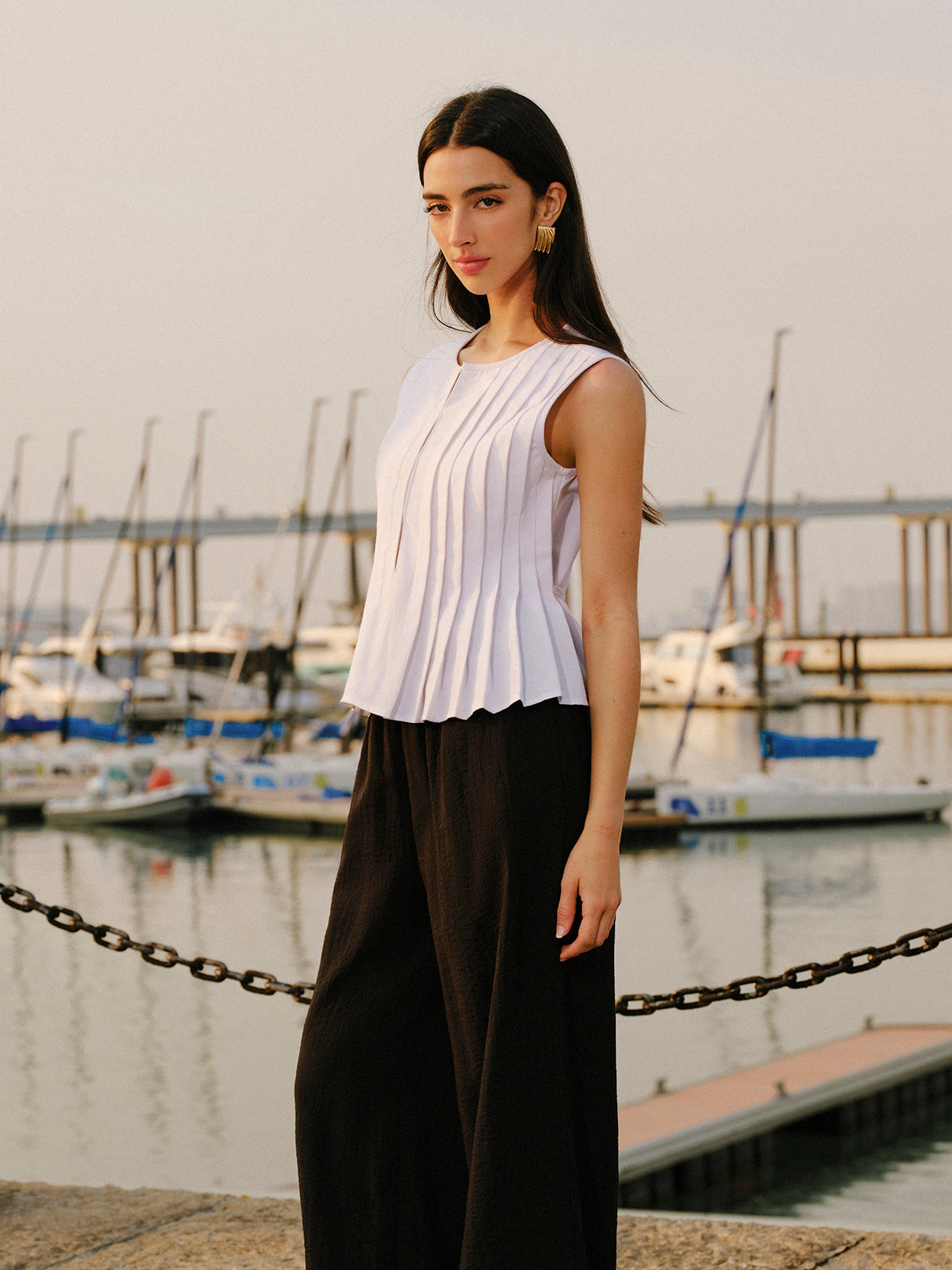 Cotton & Linen Pleated Back Tie Top