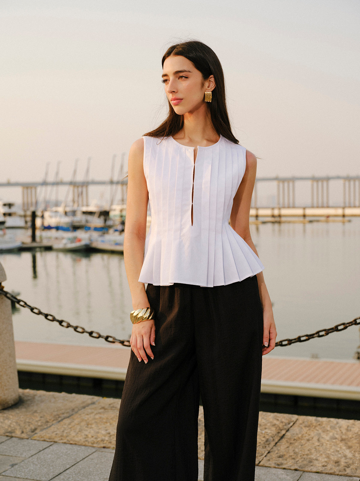 Cotton & Linen Pleated Back Tie Top
