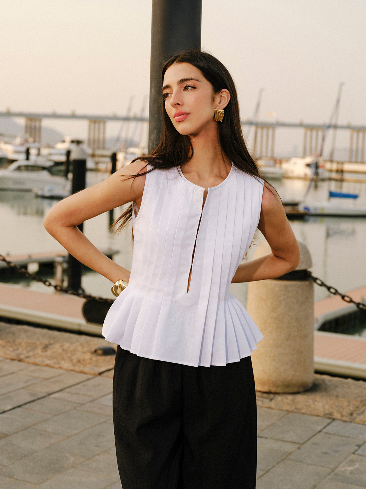 Cotton & Linen Pleated Back Tie Top