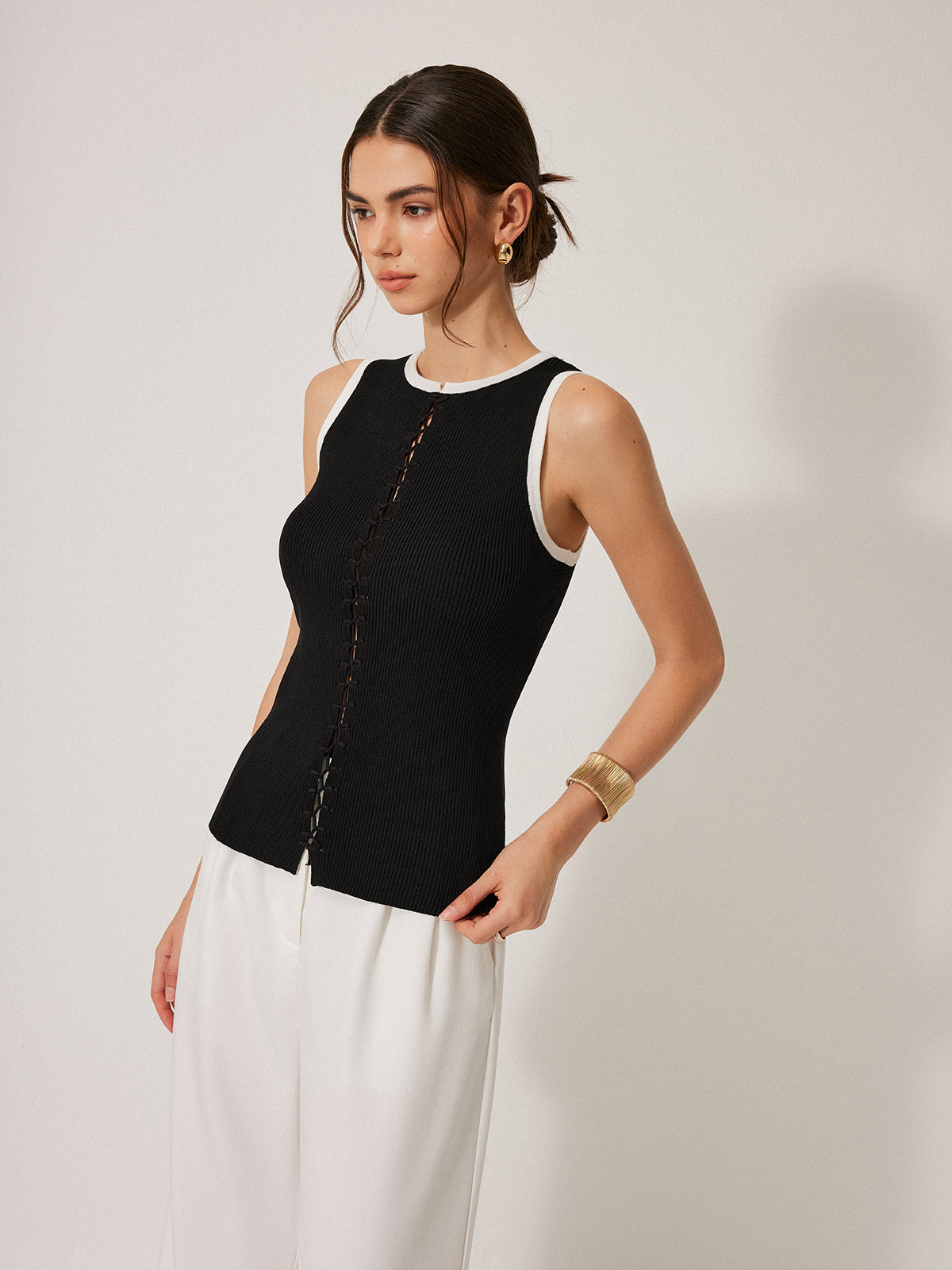 Color Block Knit Lace-Up Vest