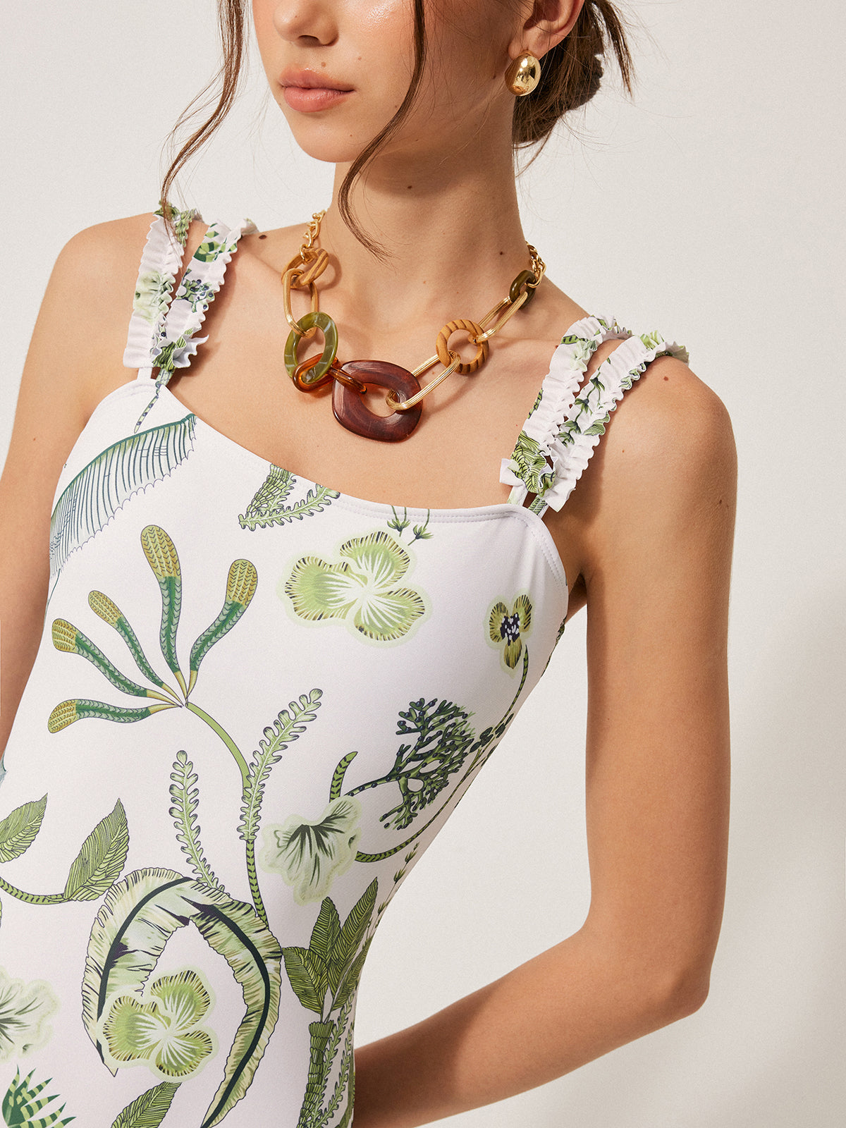 Floral Print Ruffle Strap One-Piece Swimsuit