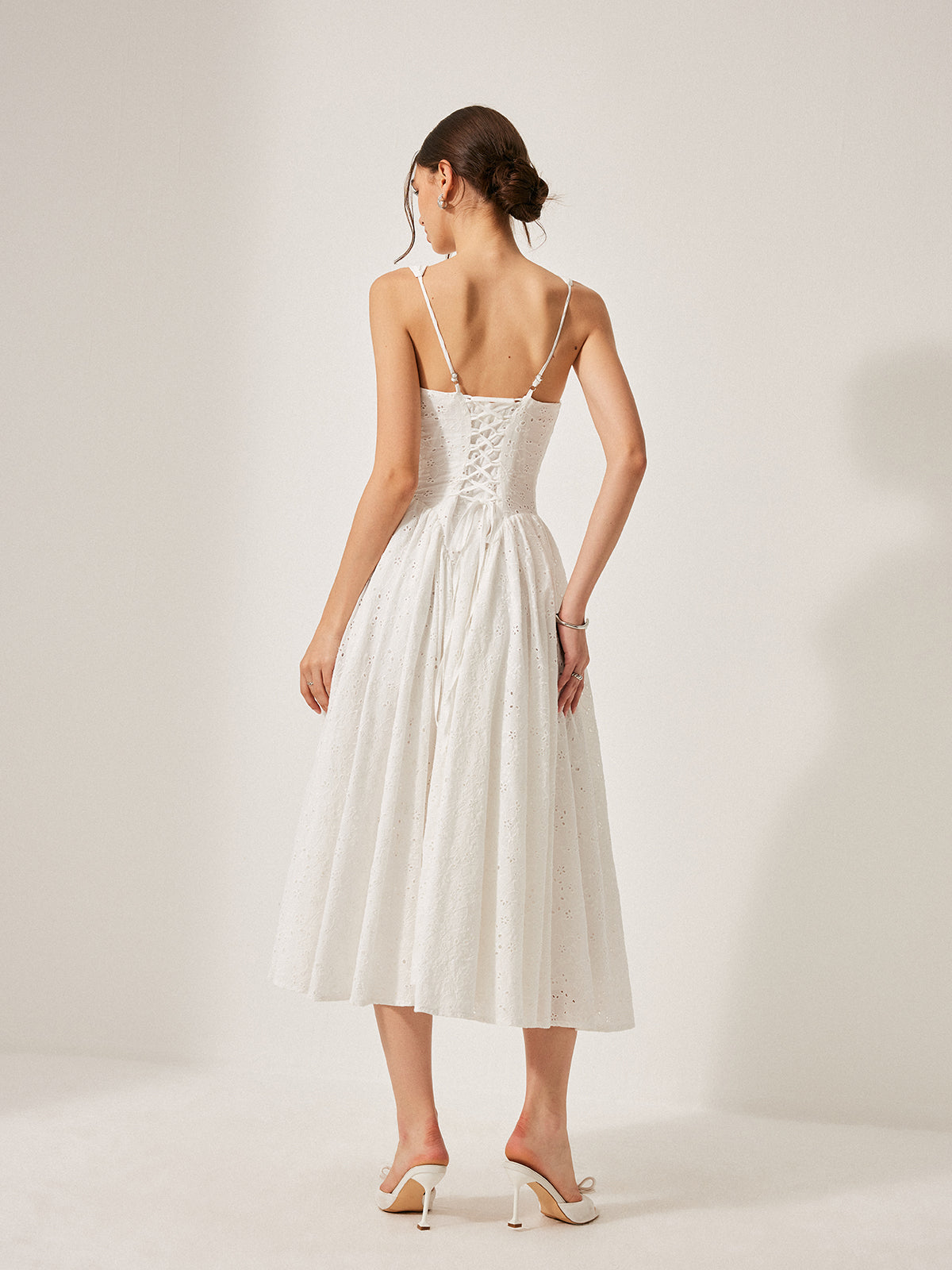 Cotton Embroidered Back Lace-Up Dress